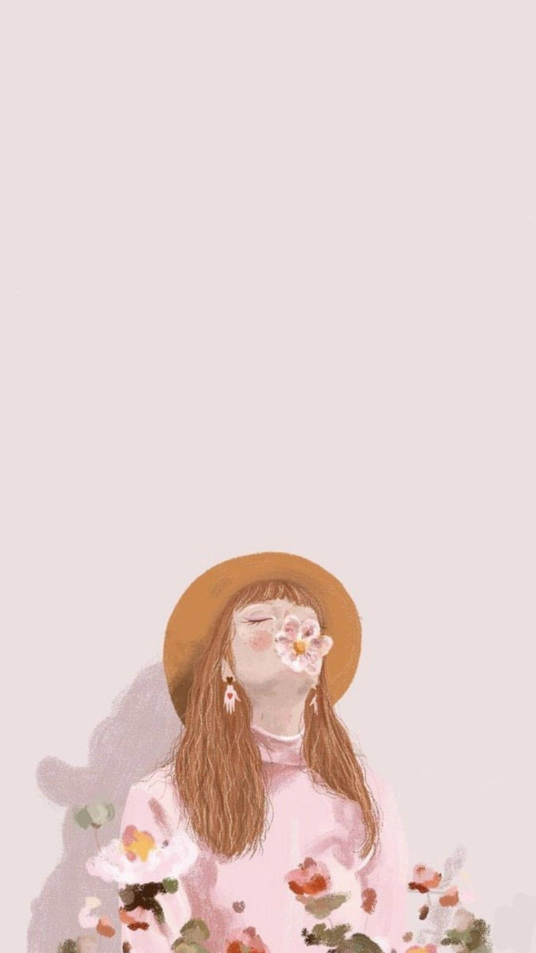 Mapang-akit na Pink Aesthetic na Babaeng Pagpipinta Wallpaper