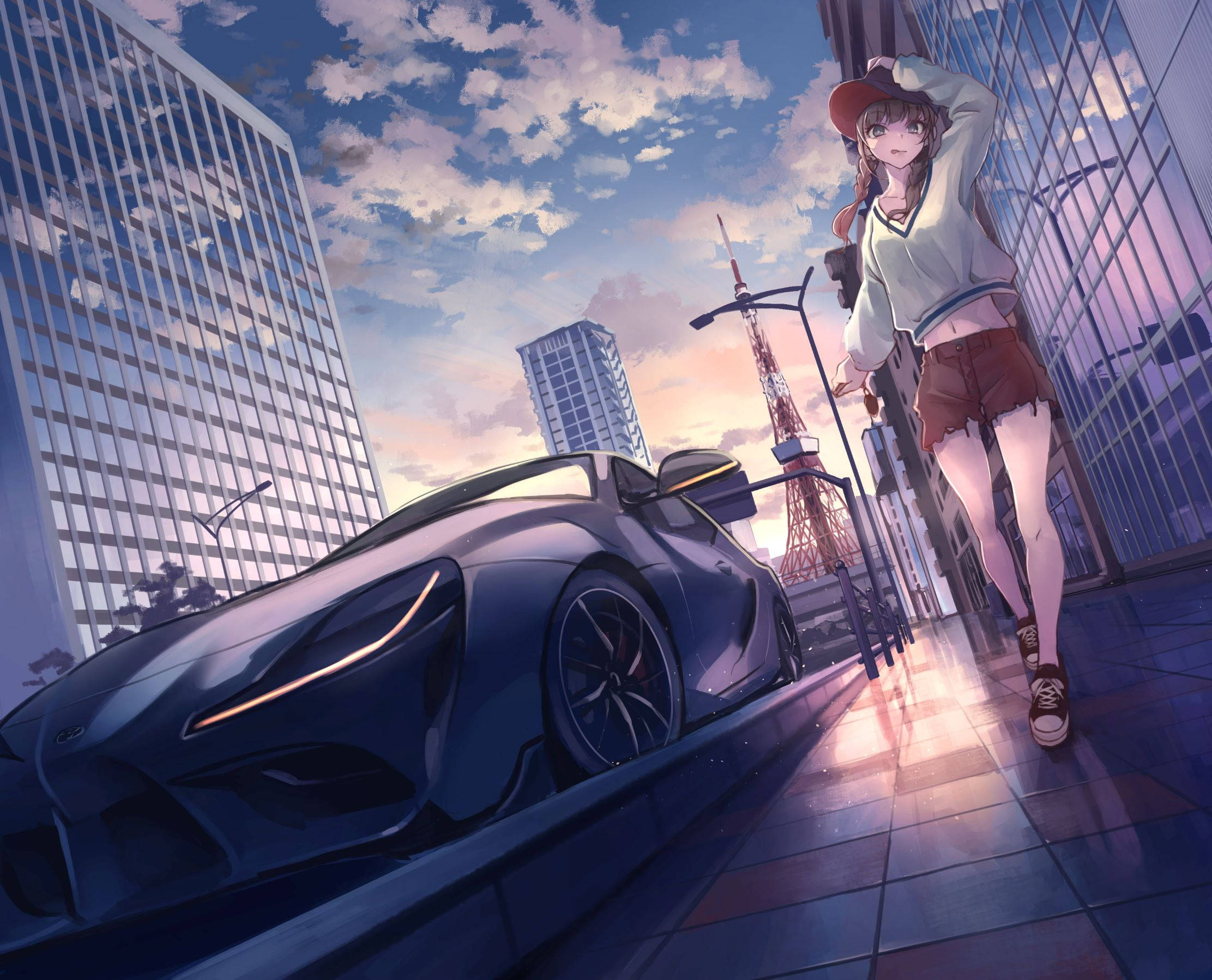 Mapang-akit na Purple Supra Anime na Sasakyan na Nagpapakita ng Alindog Wallpaper