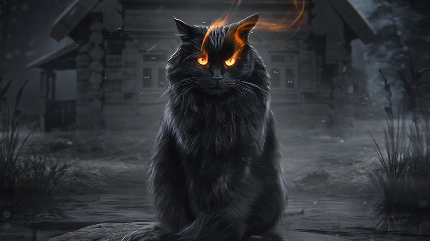 Mapang-akit na Titig - Nag-aapoy na mga Mata ng Itim na Persian Cat Wallpaper