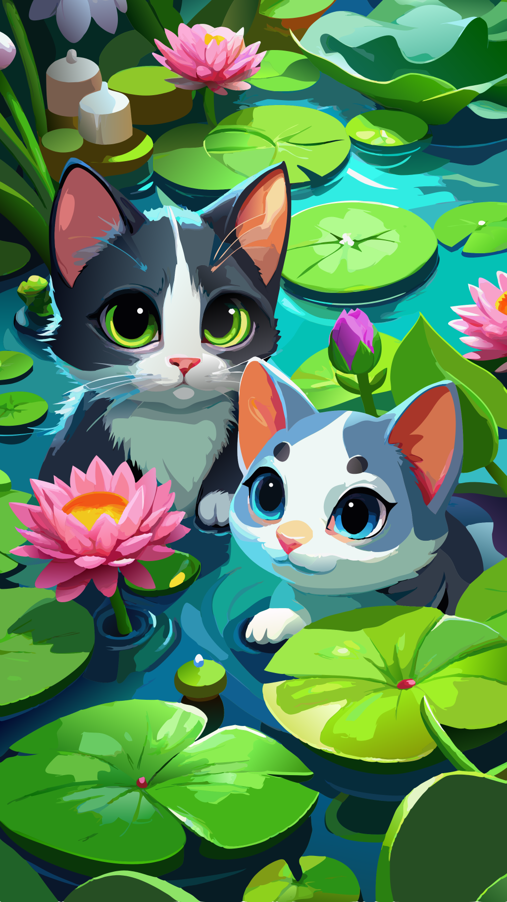 Mapayapang Pusa at ang Mahika ng Gabi Wallpaper