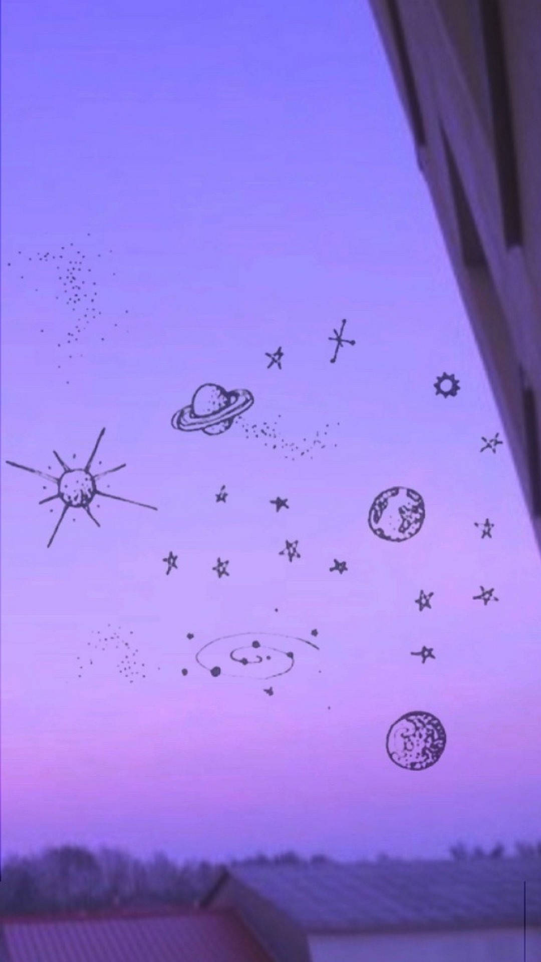 Mapusyaw na Lila na Aesthetic na mga Celestial Body Wallpaper