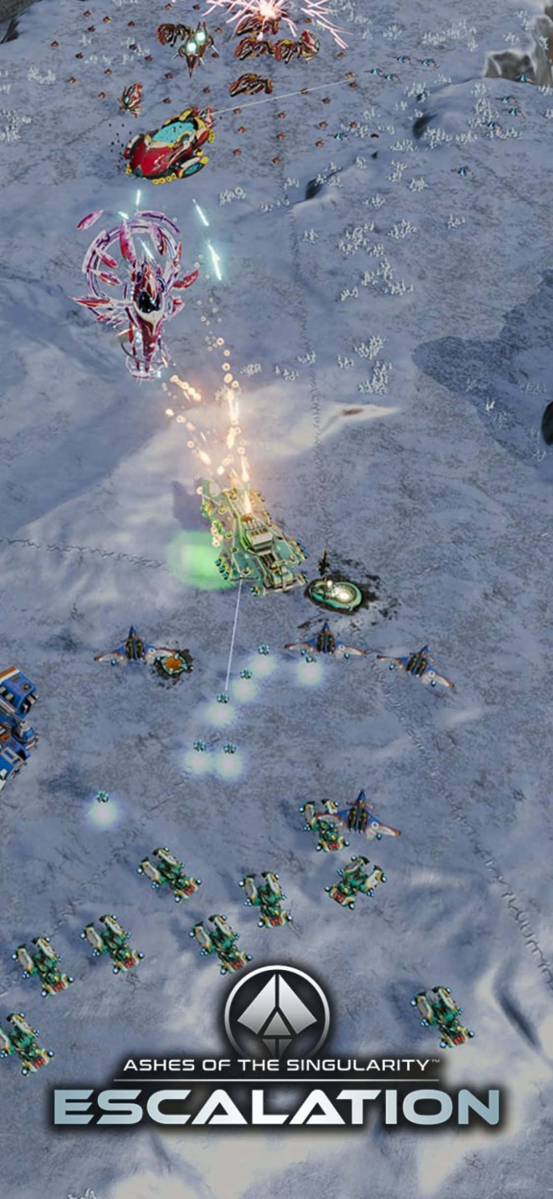 Maransan ang mga Epikong Labanan sa Pagitan ng mga Kapangyarihan ng Teknolohiya at Kalikasan sa 'Ashes Of The Singularity Escalation' sa iPhone X Wallpaper