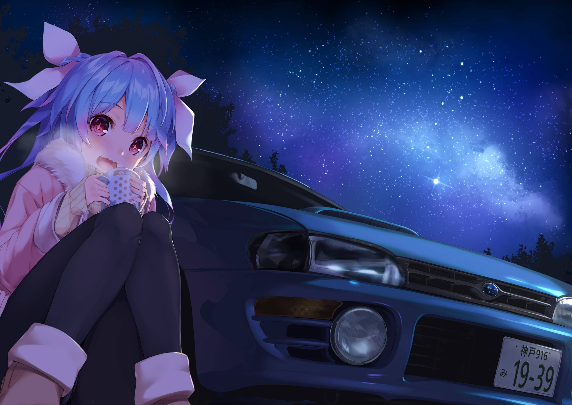 Marikit na Anime Car - Impeza sa Buong Kaluwalhatian Wallpaper