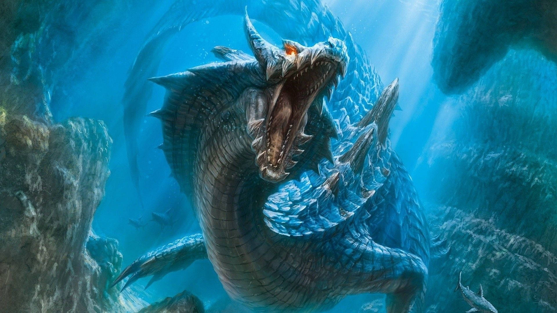 Marilag na Dragon ng Hapon sa Ilalim ng Dagat Wallpaper