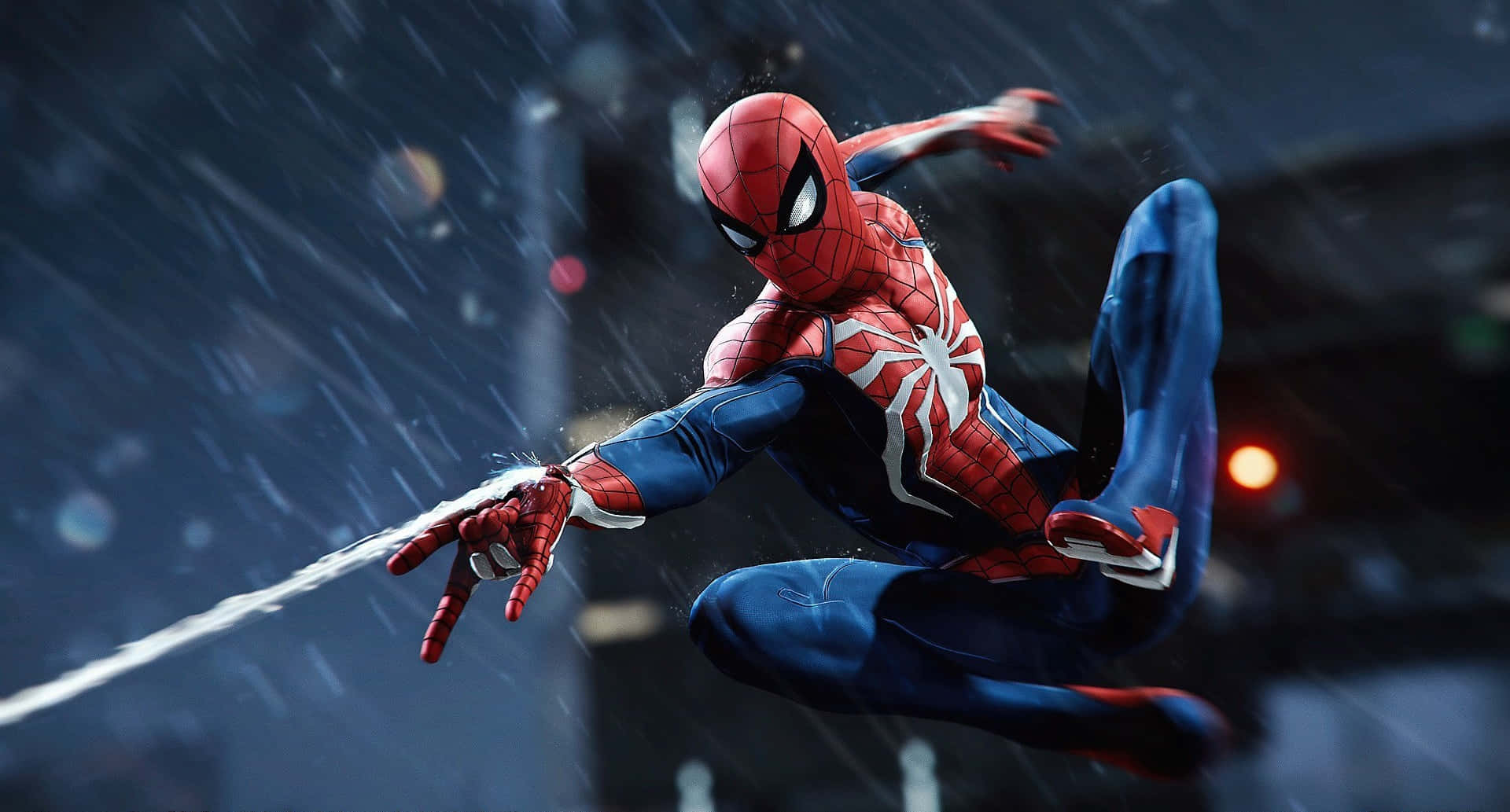 Marvel Ps4 Spiderman Pagpapaputok ng Web sa Ulan Wallpaper