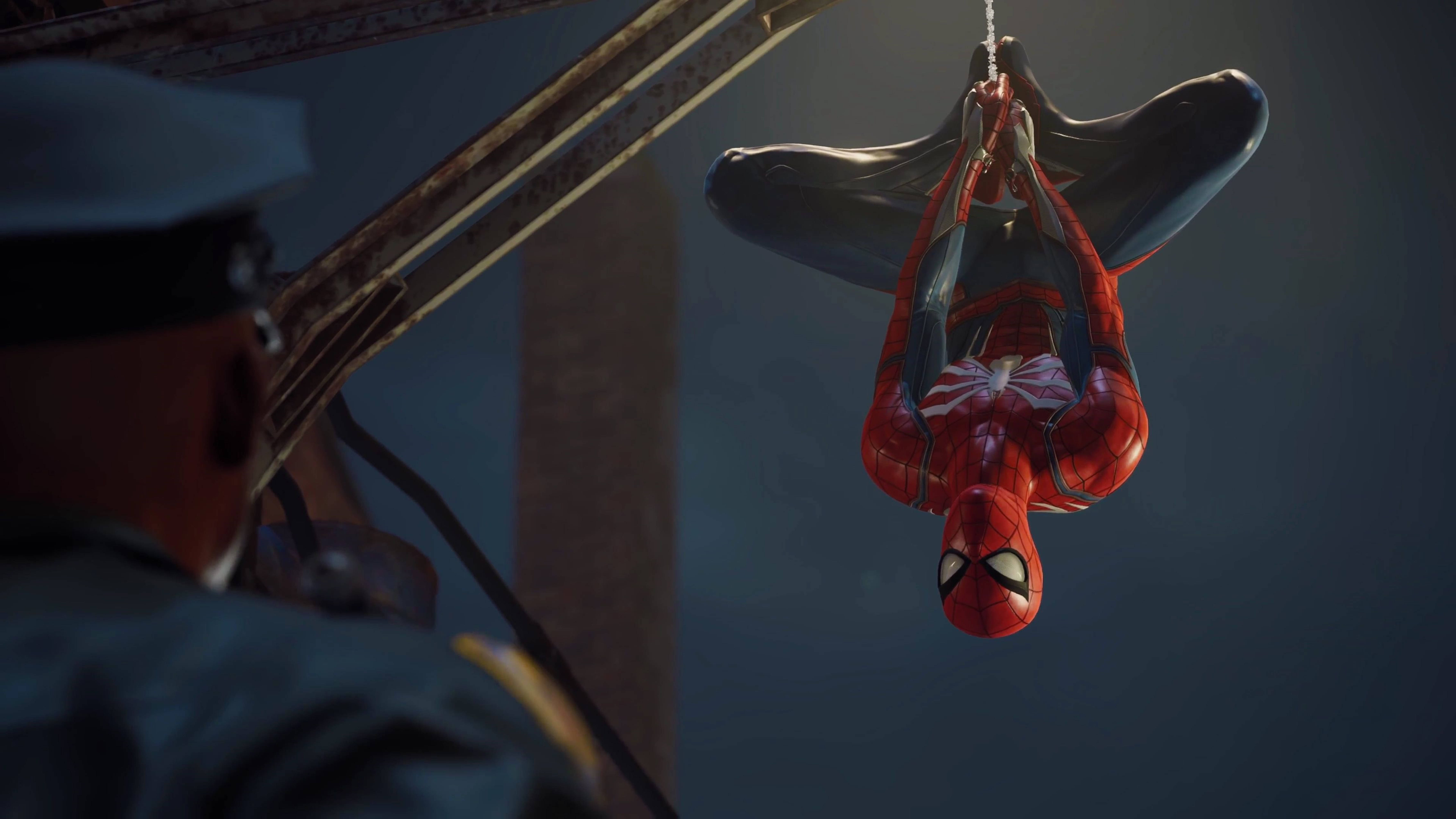 Marvel Spiderman Nakabitin nang Baligtad 4K PS4 Wallpaper