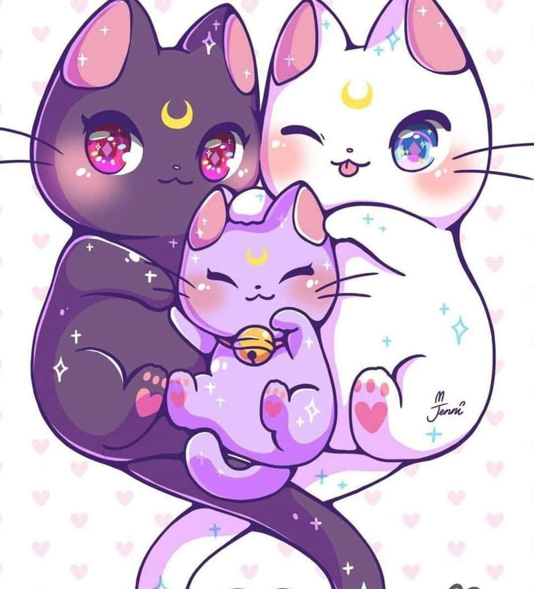 Masayang Anime na Pusa Wallpaper