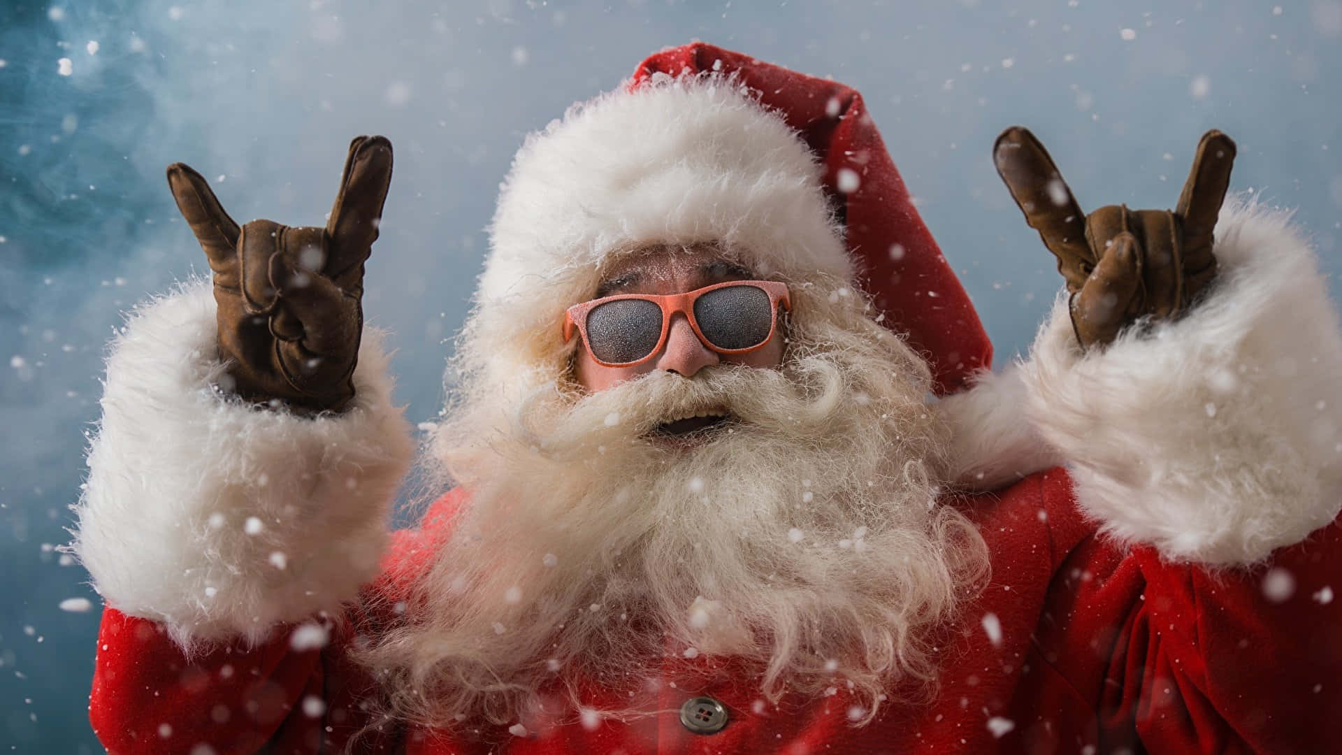 Masayang Christmas Zoom Background na si Santa Claus Rock and Roll Wallpaper