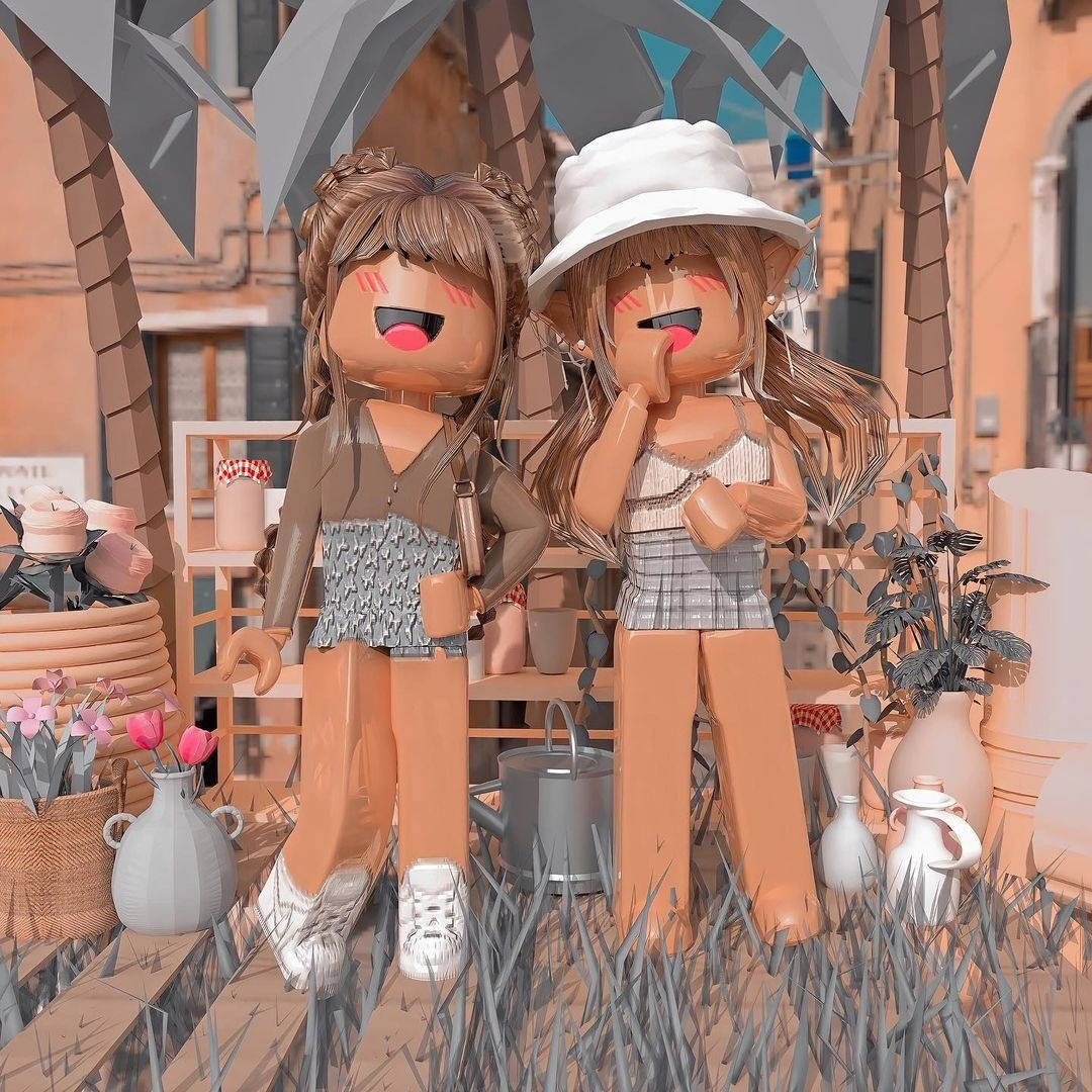 Masayang Dalawang Roblox Girls Preppy PFP Garden Wallpaper