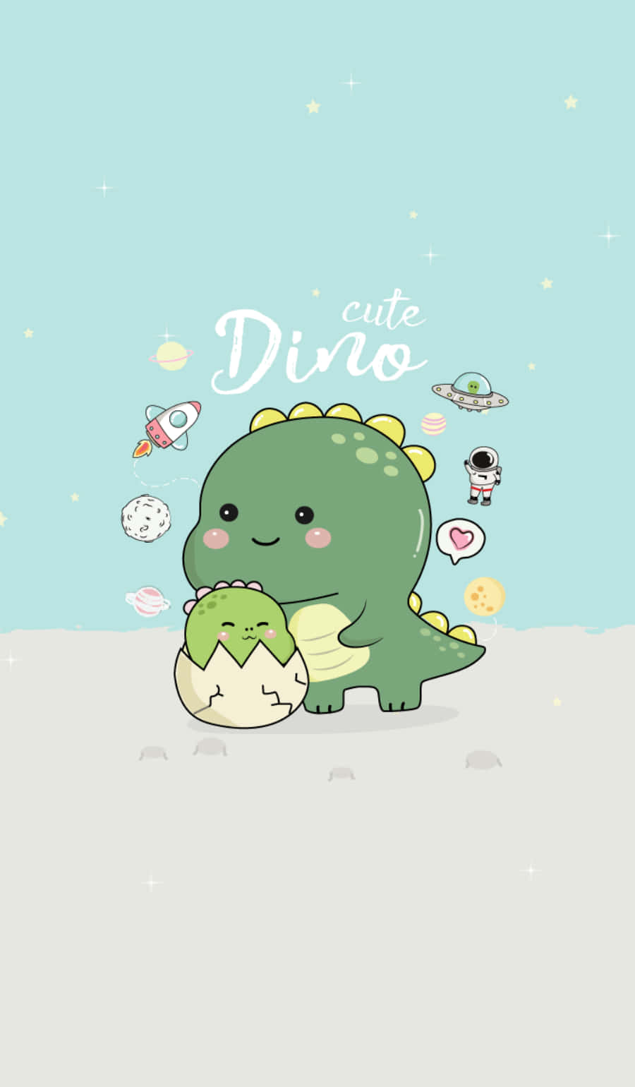 Masayang Dino Space Stickers na Larawan Wallpaper