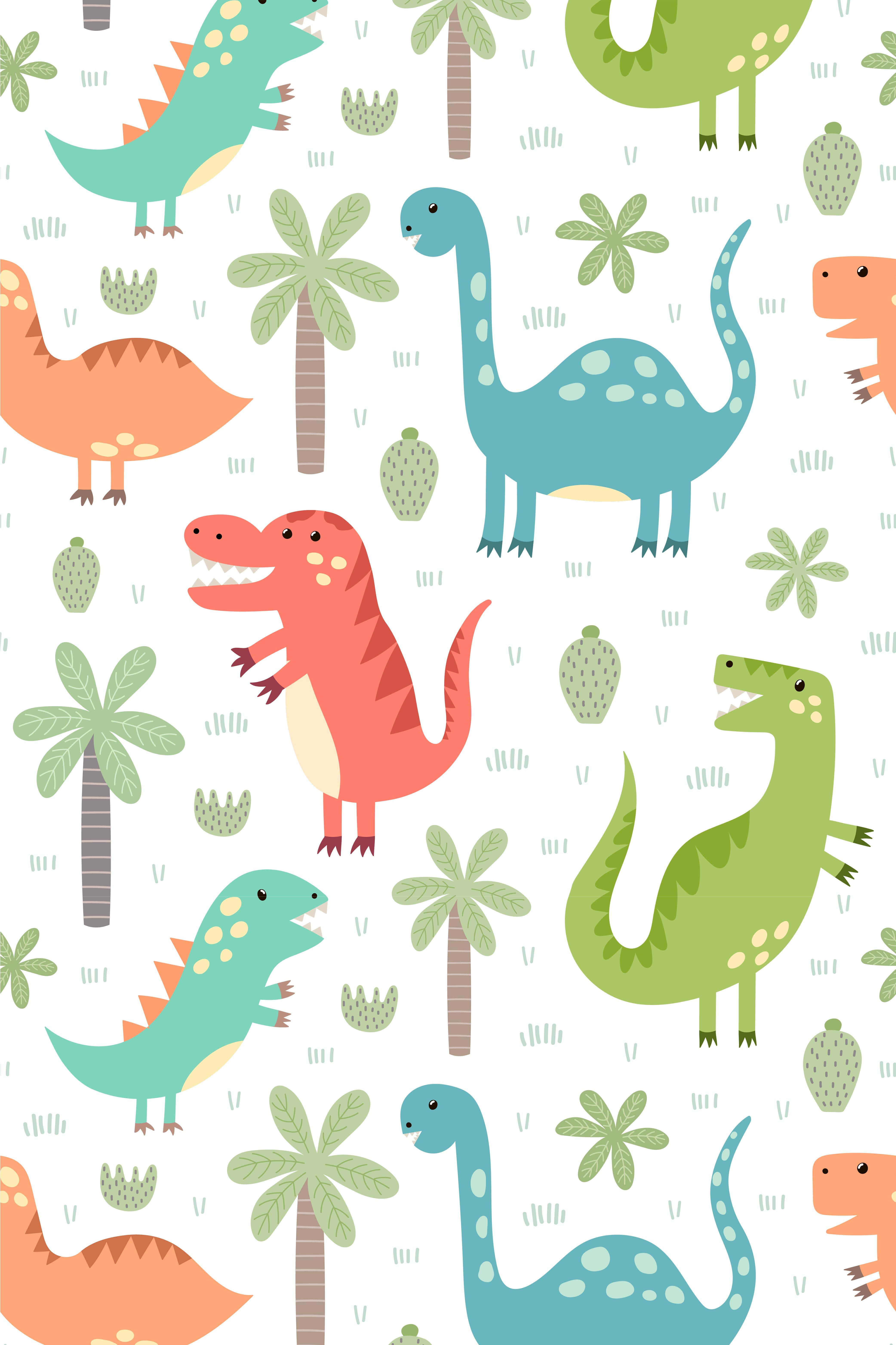 Masayang Dinosaur Party sa Gubat Wallpaper