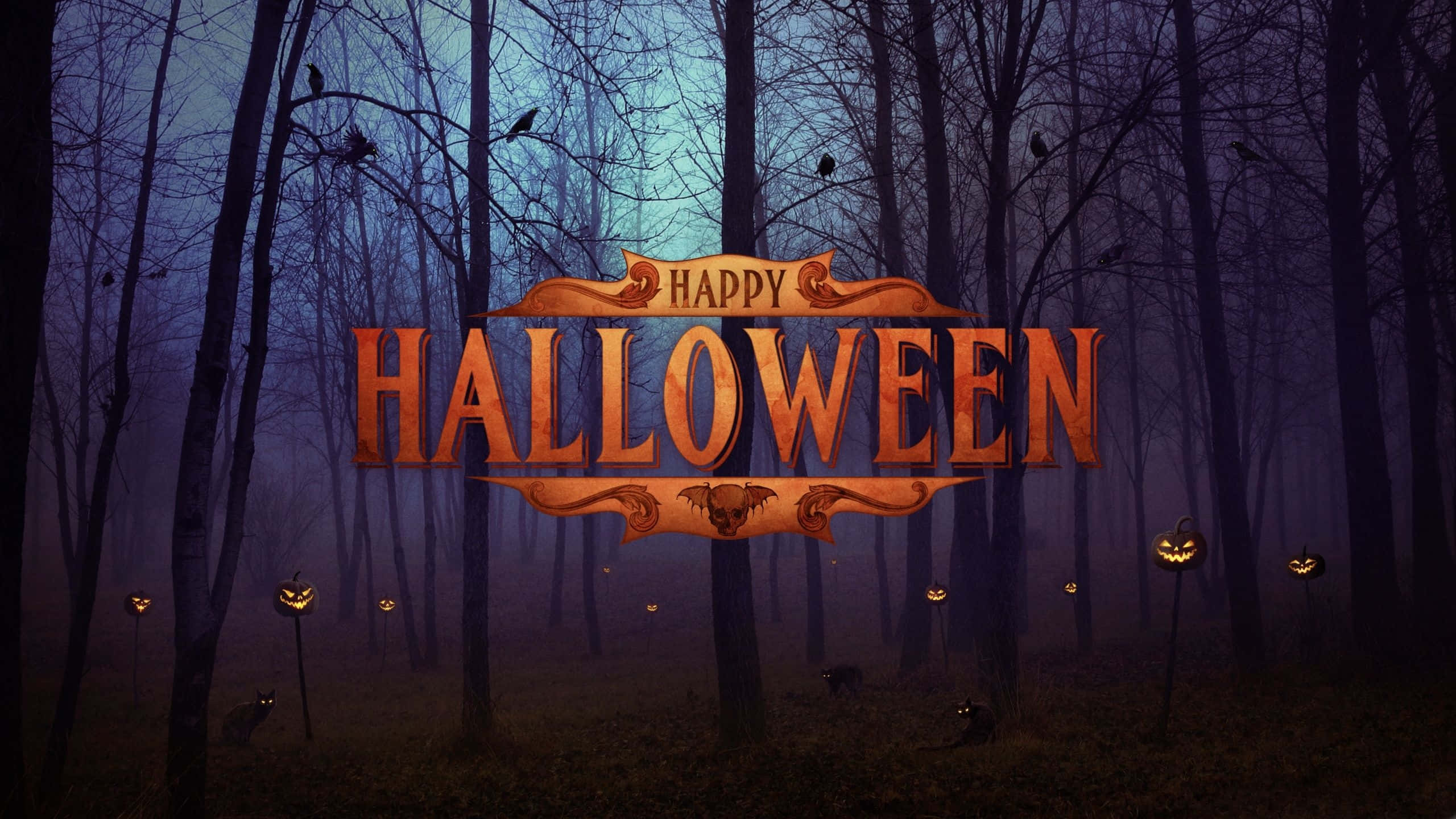 Masayang Halloween Madilim na Kagubatan Larawan Wallpaper
