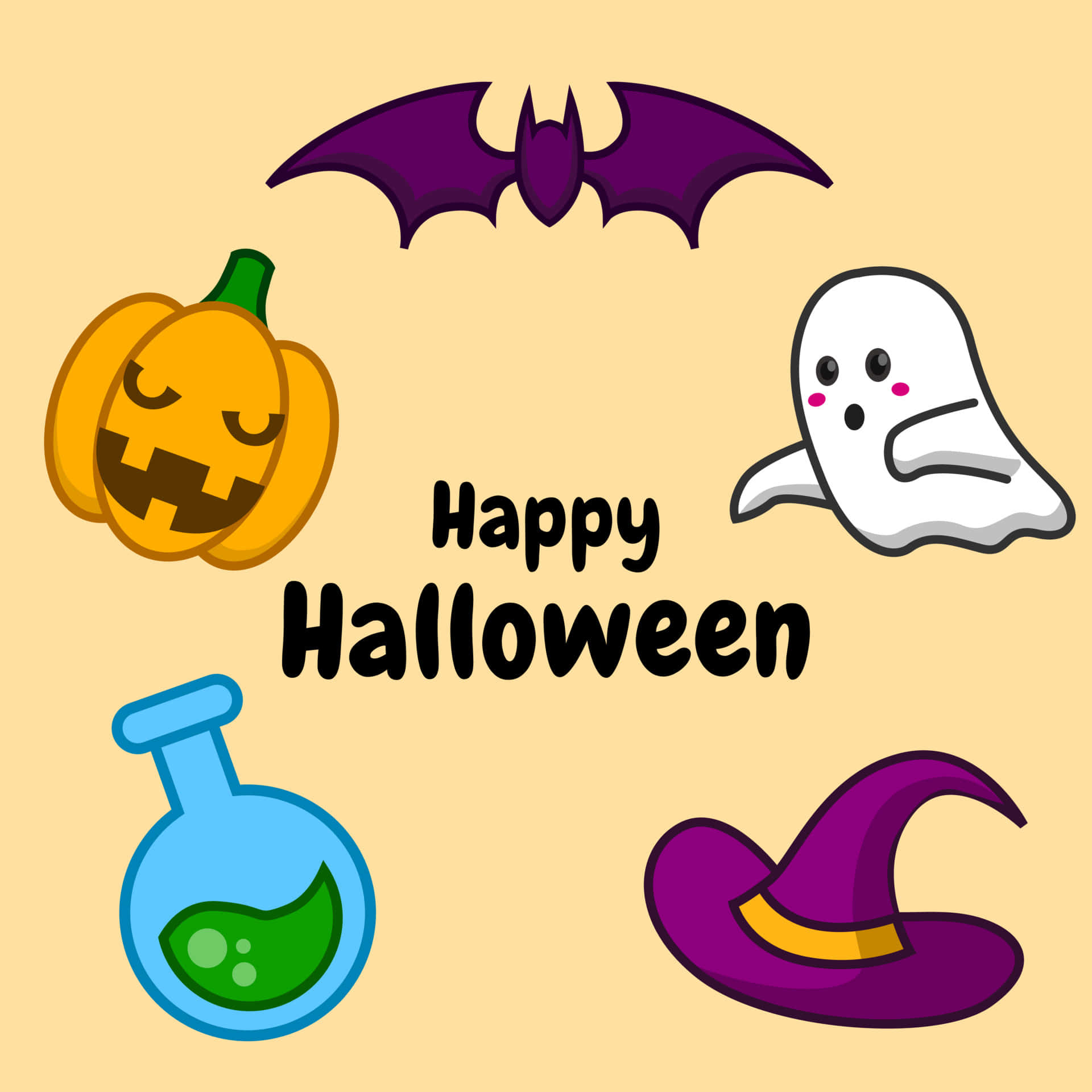 masayang halloween na may paniki, mangkukulam, paniki, at isang gayuma Wallpaper