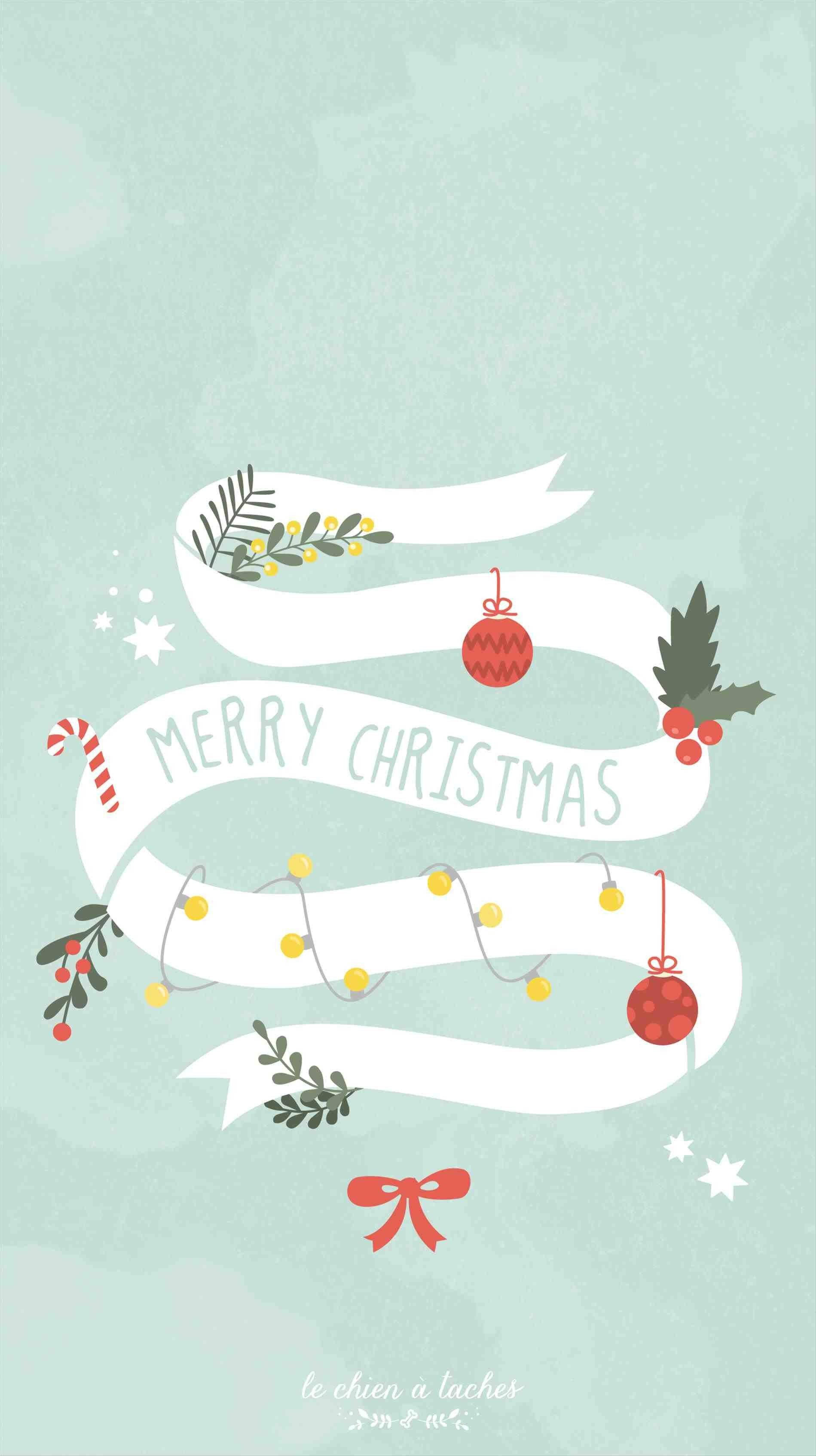 Masayang Ilustrasyon ng Christmas Ribbon para sa iPhone Wallpaper