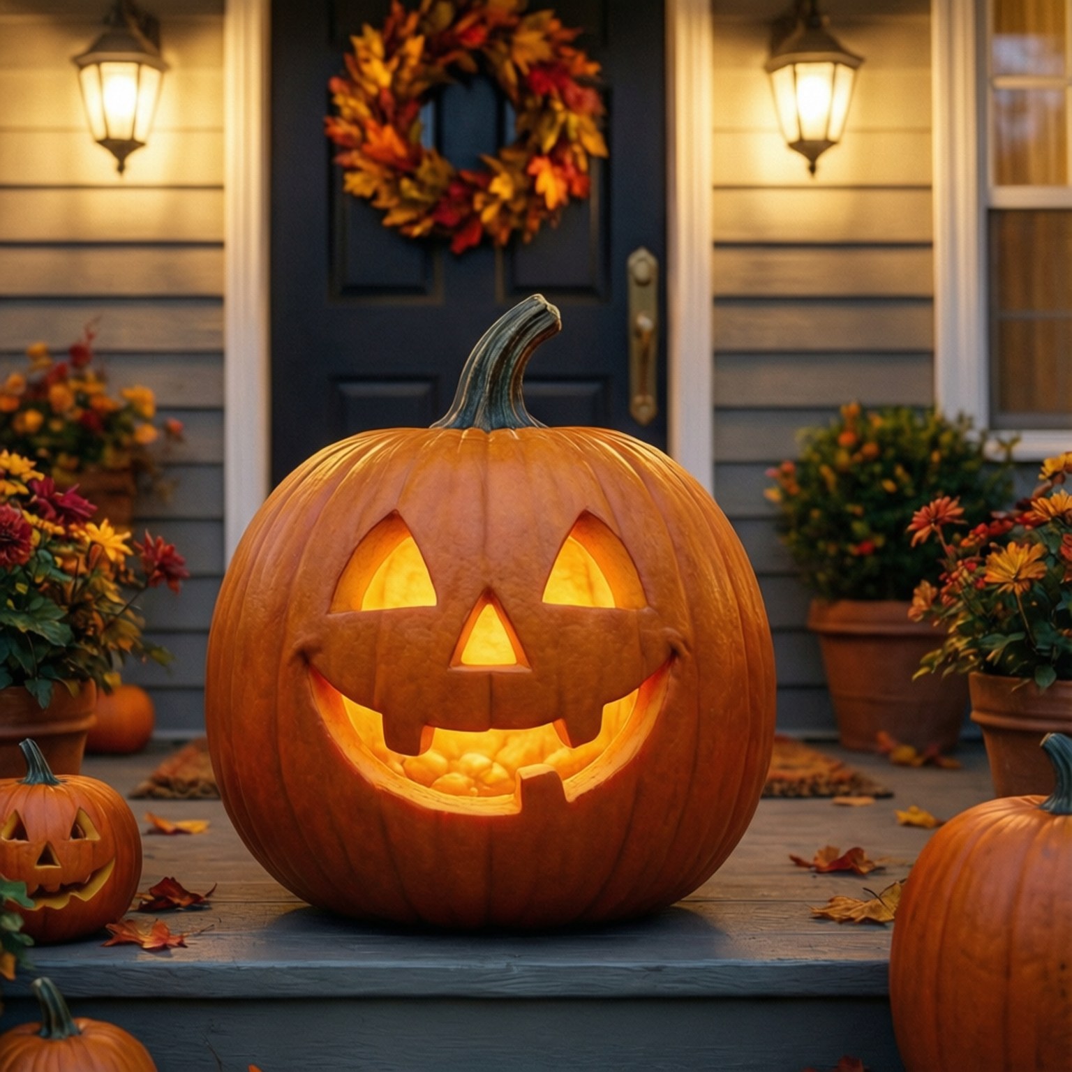 Masayang Jack-o-Lantern sa Beranda Wallpaper