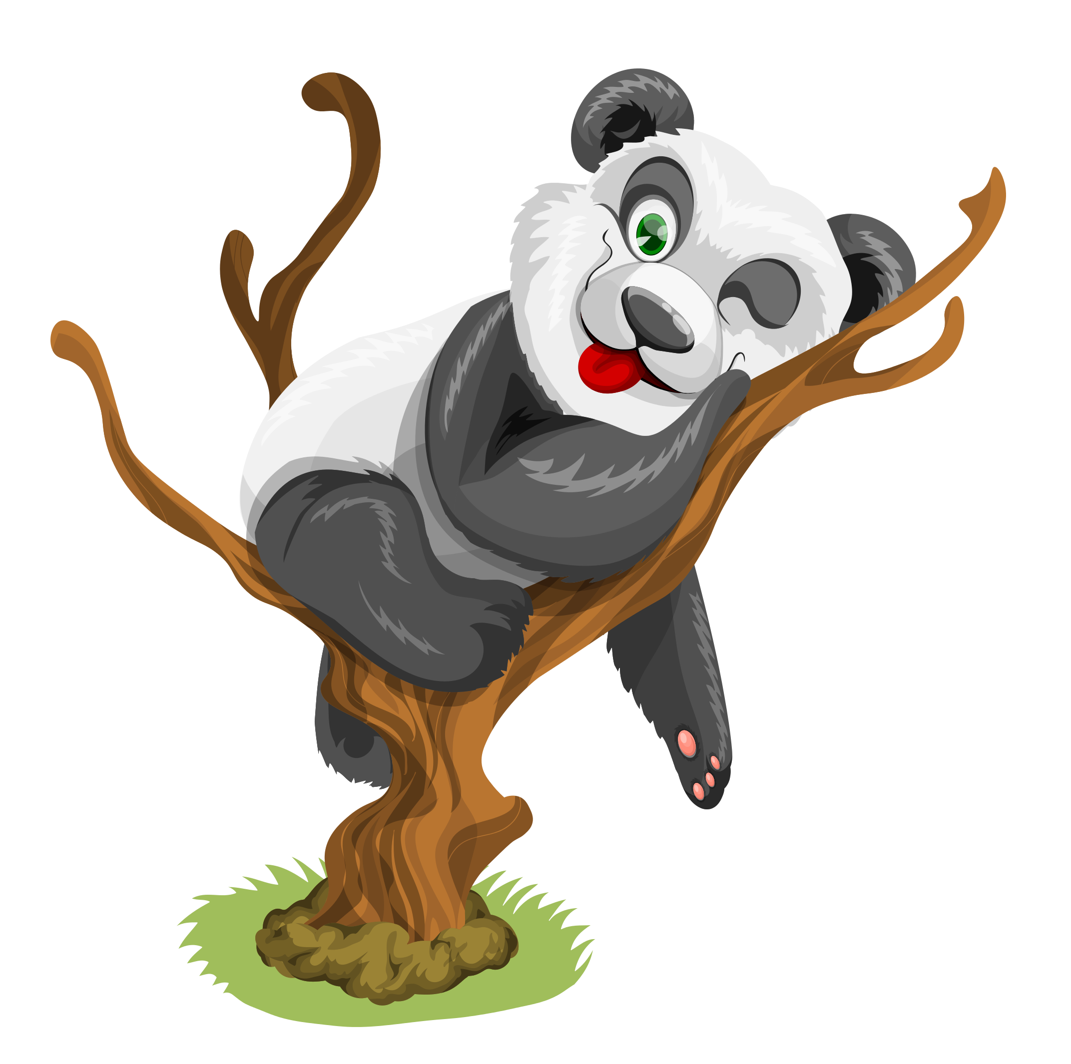 Masayang Panda Cartoon na Umaakyat sa Puno Wallpaper