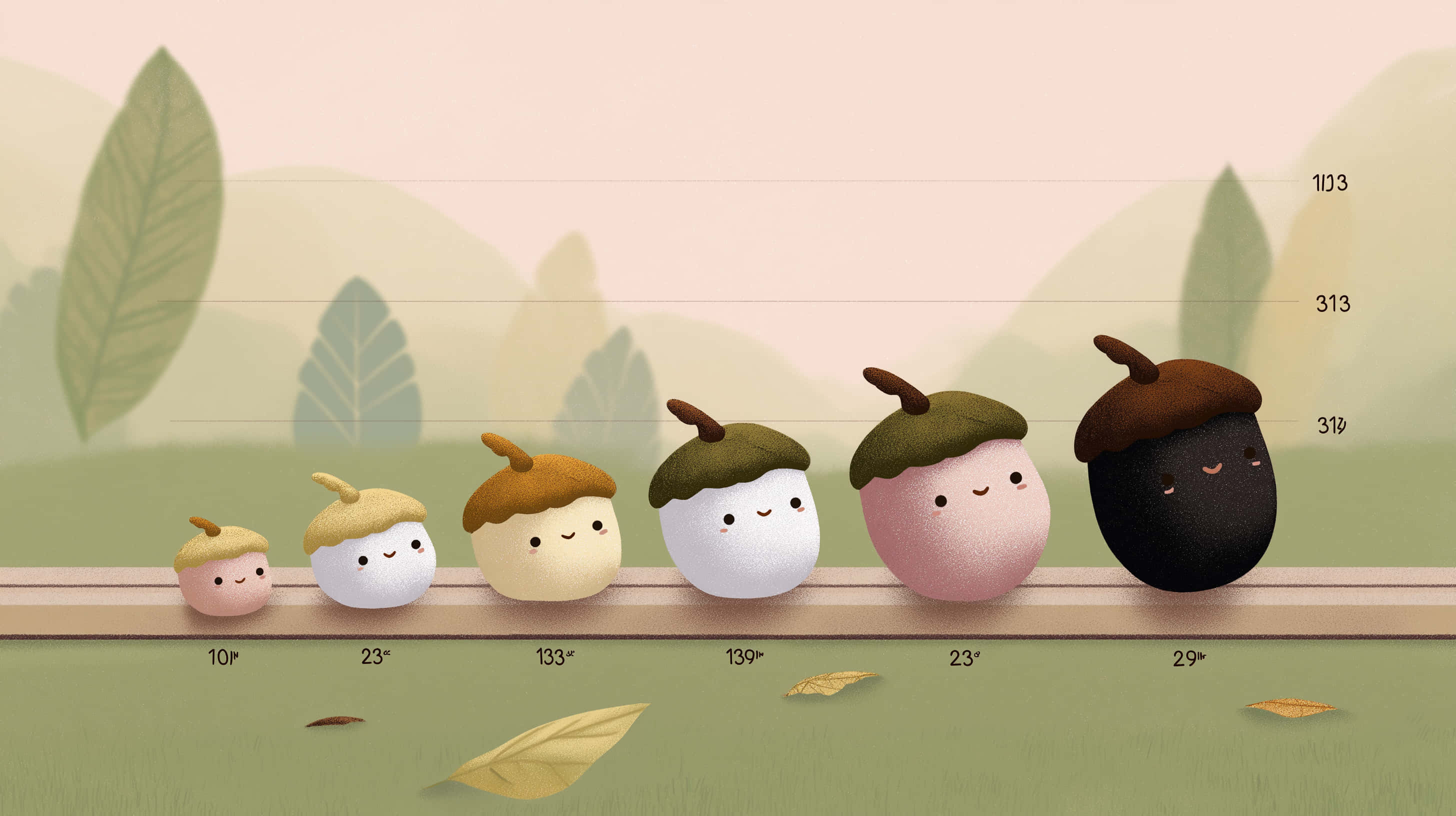 Masayang Tsart ng Pag-unlad ng Acorn sa Likas na Background Wallpaper