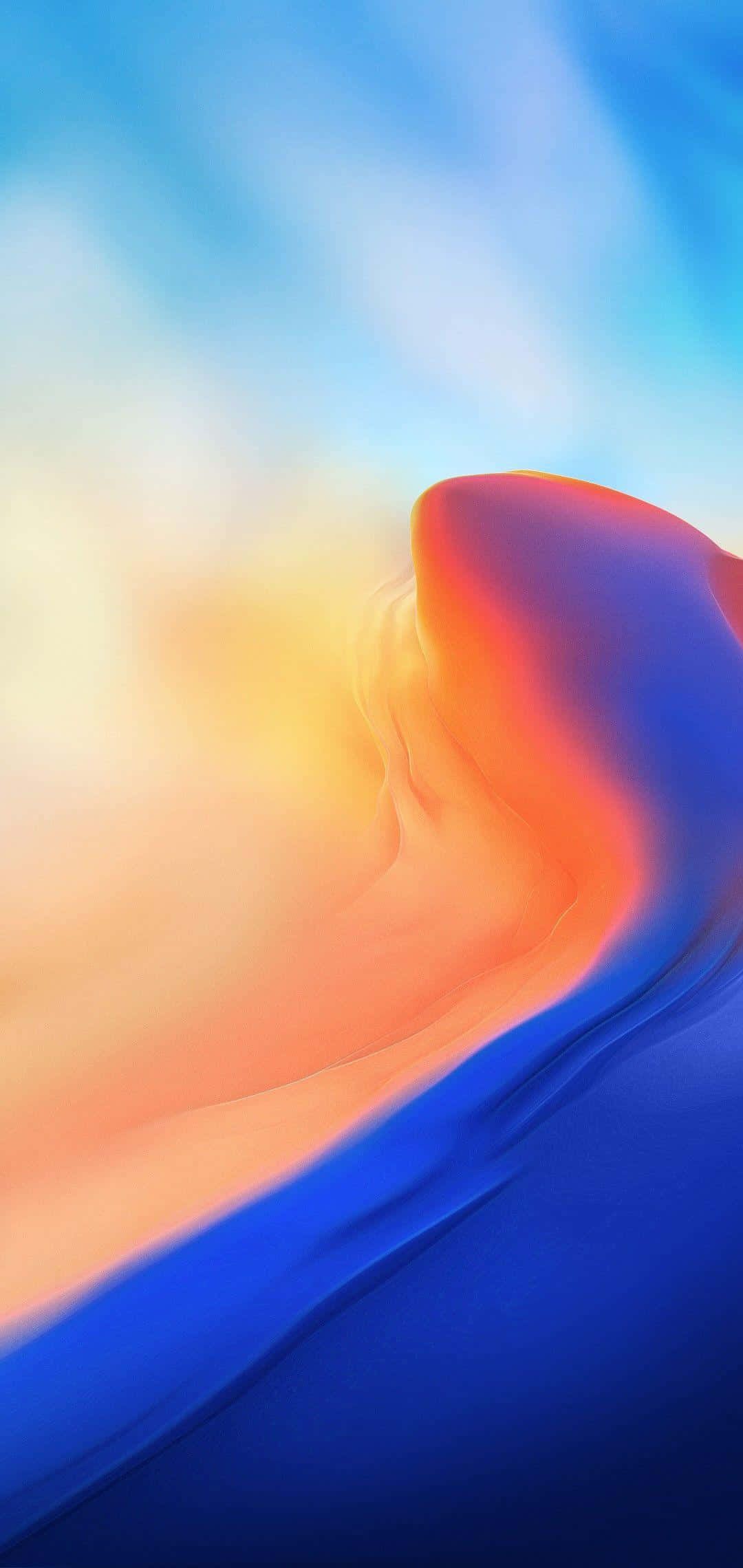 Masiglang asul at kahel na mga alon ng kulay. Wallpaper