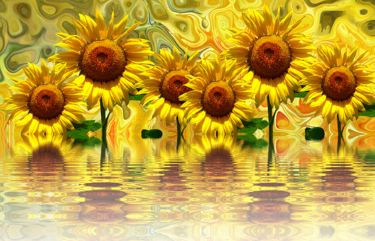 Masiglang Pagsalamin ng mga Sunflower sa Sining Wallpaper