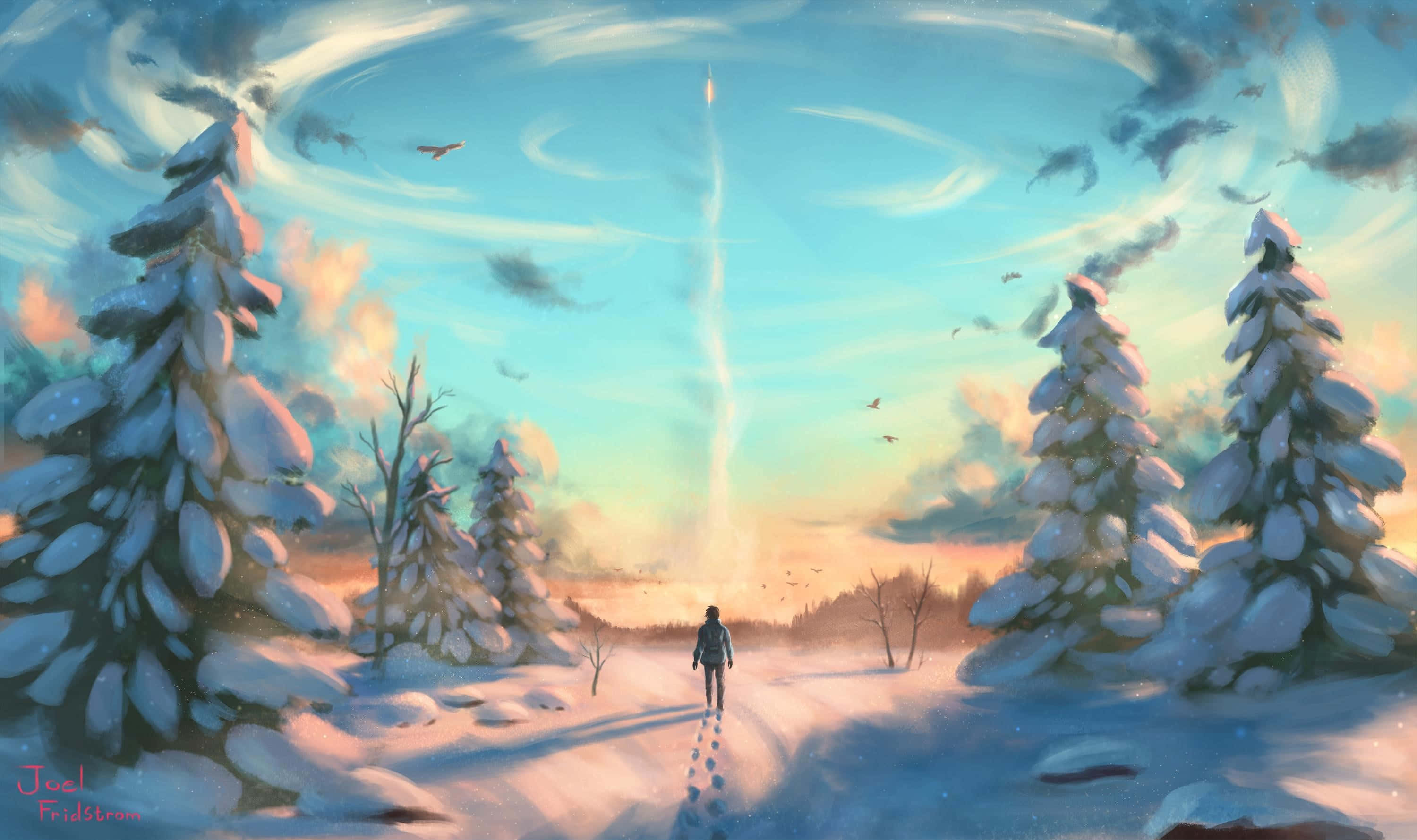 Masiyahan sa ganda ng isang landscape na nababalutan ng niyebe Wallpaper