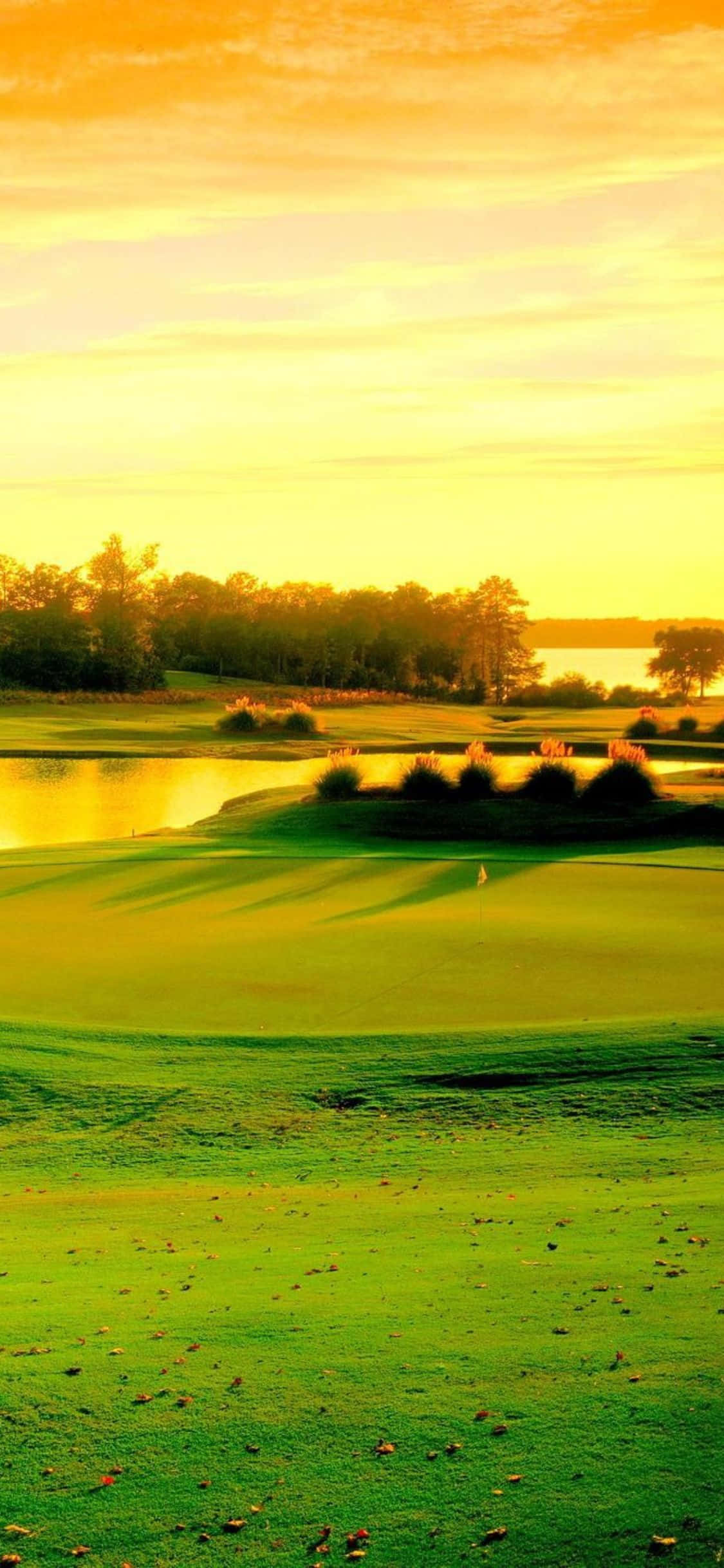 Masiyahan sa isang round ng golf sa itong idylik na golf course sa iyong iPhone X Wallpaper