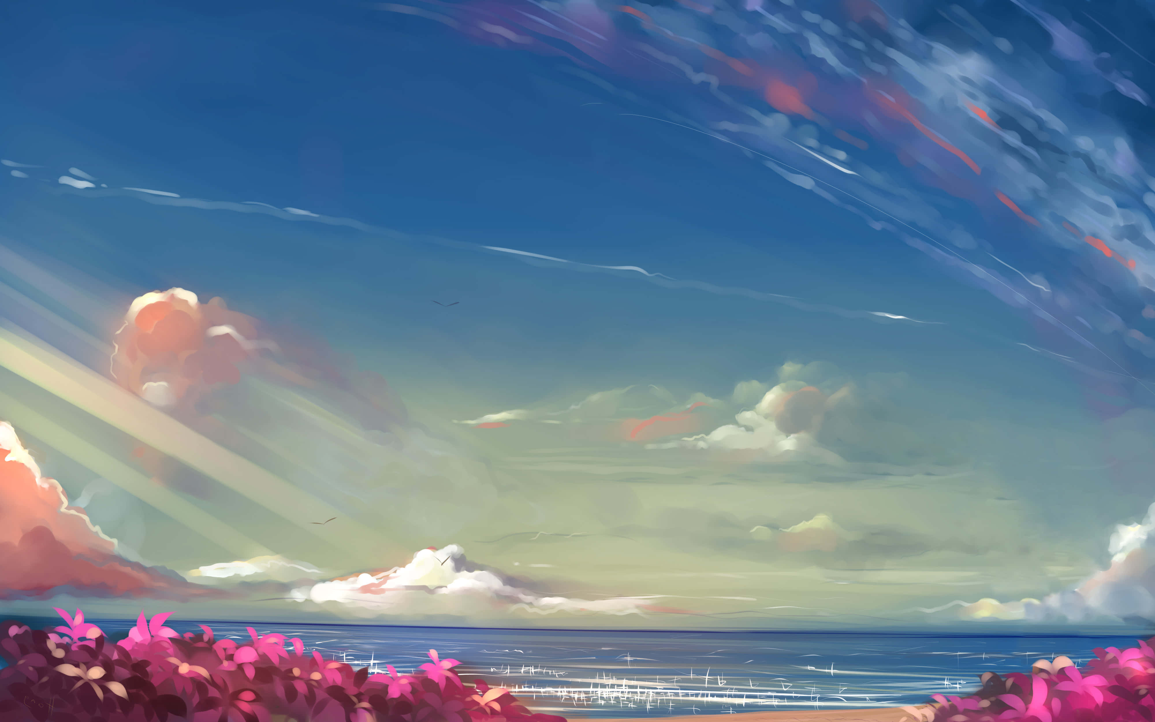 Masiyahan sa magandang paglalakad sa mga nakamamanghang tanawin ng Anime Wallpaper