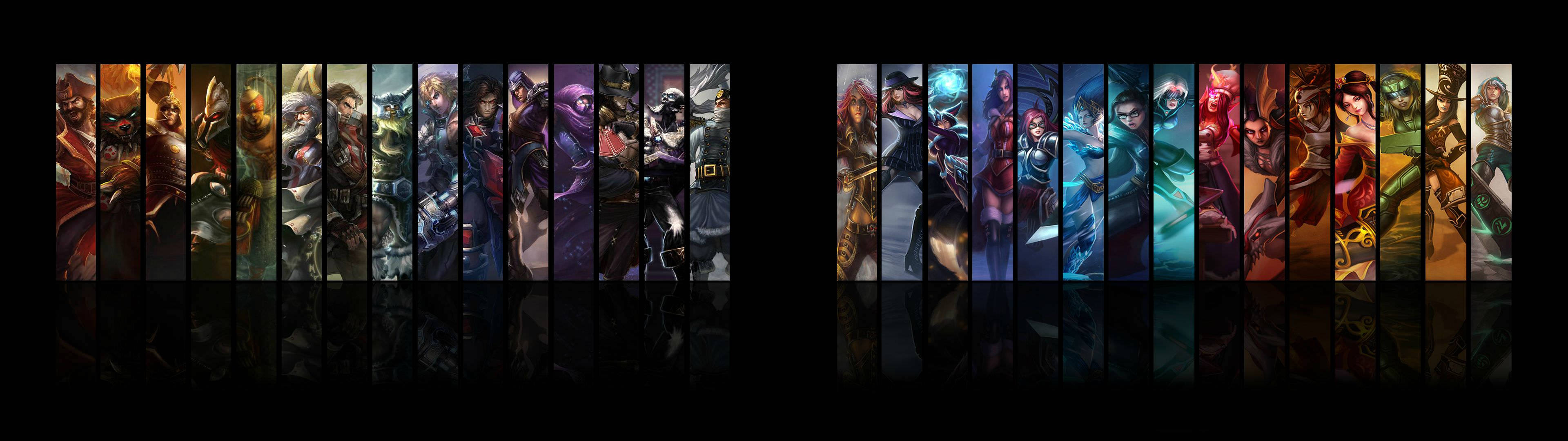 Masiyahan sa mga Karakter na Dinisenyo ng Riot sa Dalawang Monitor Wallpaper