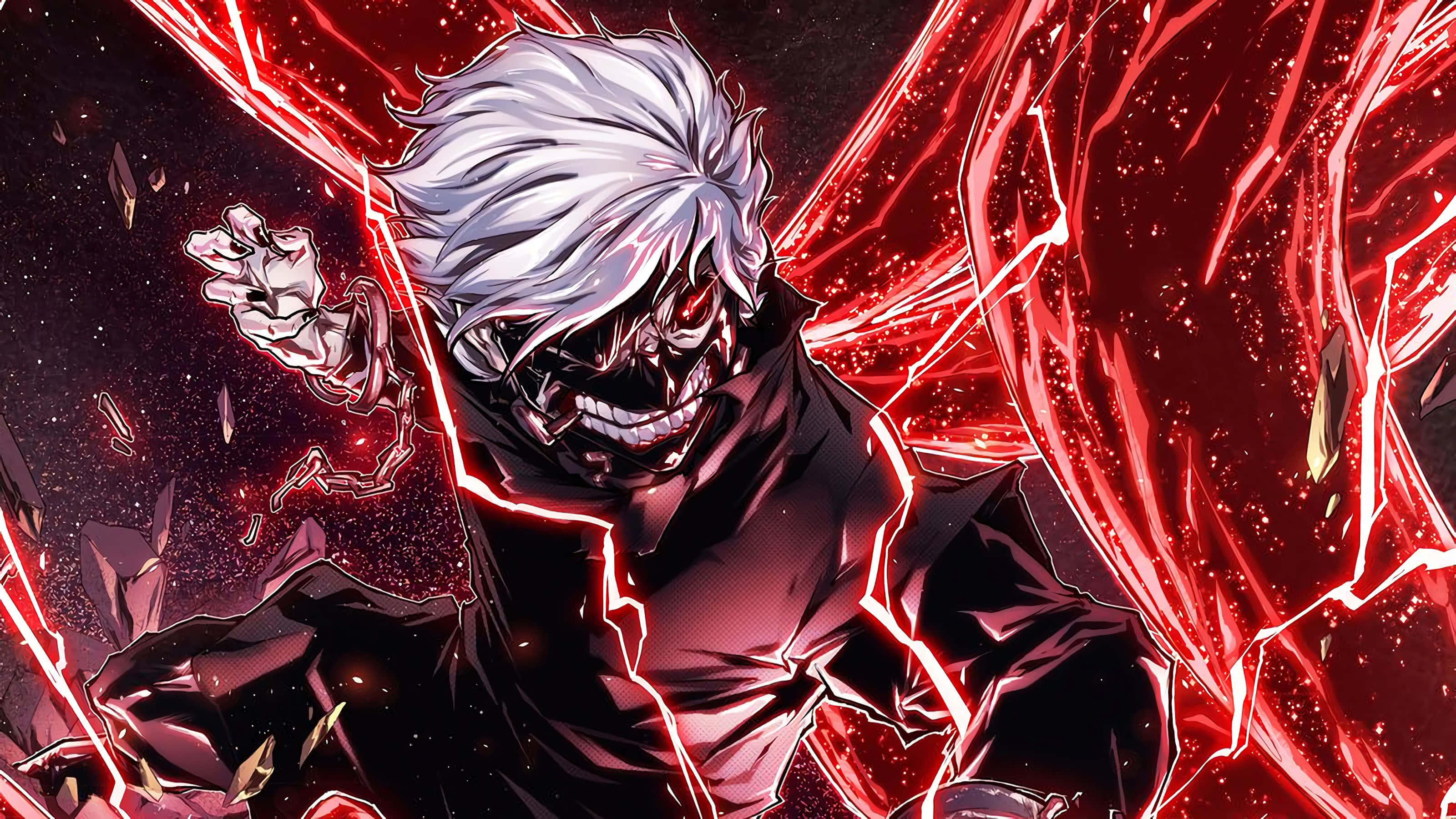 Maskadong Batang Kaneki Anime Art Pulang Enerhiya Wallpaper