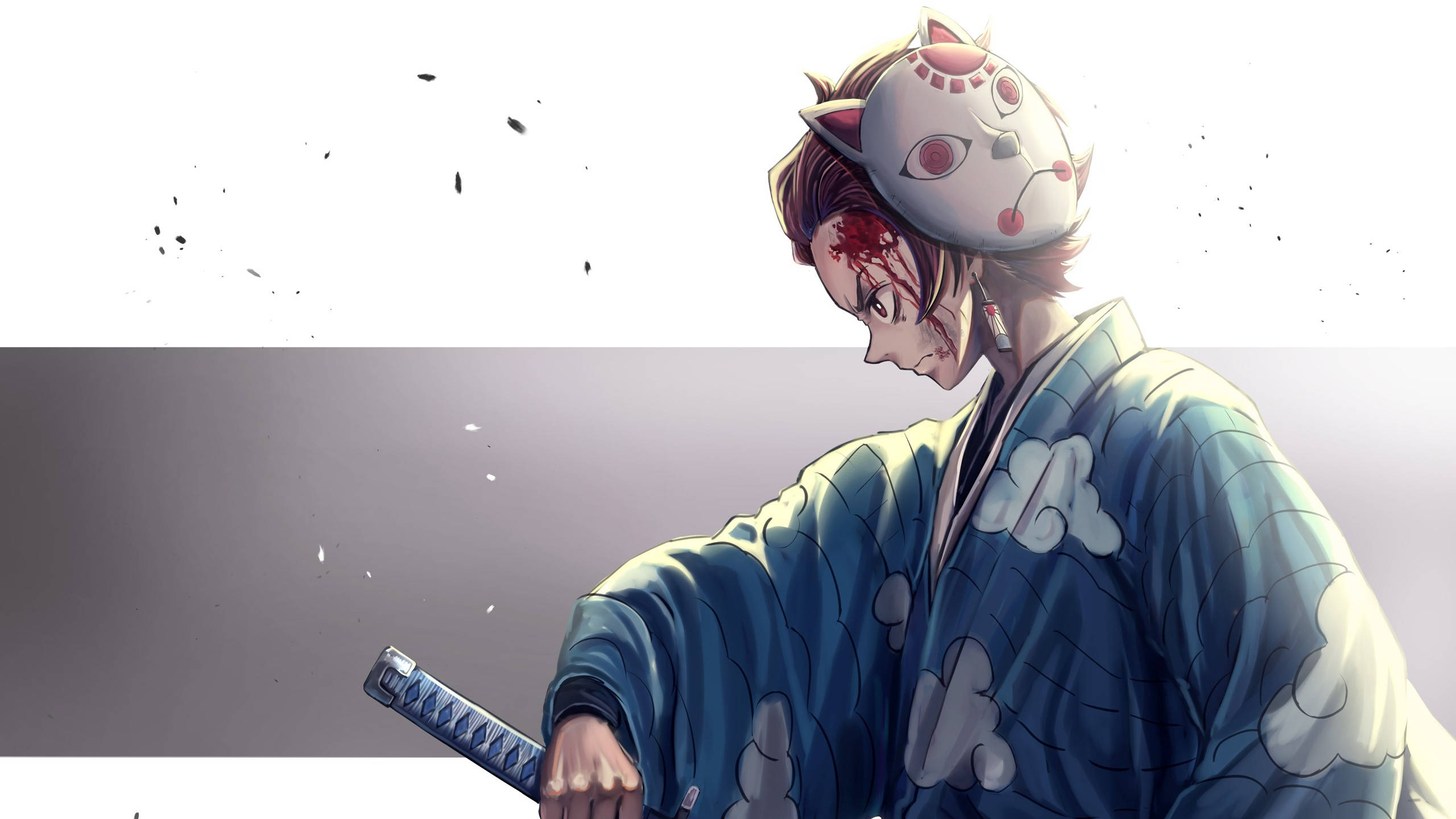 Maskara ni Tanjiro na Demon Slayer na May Estilo Wallpaper