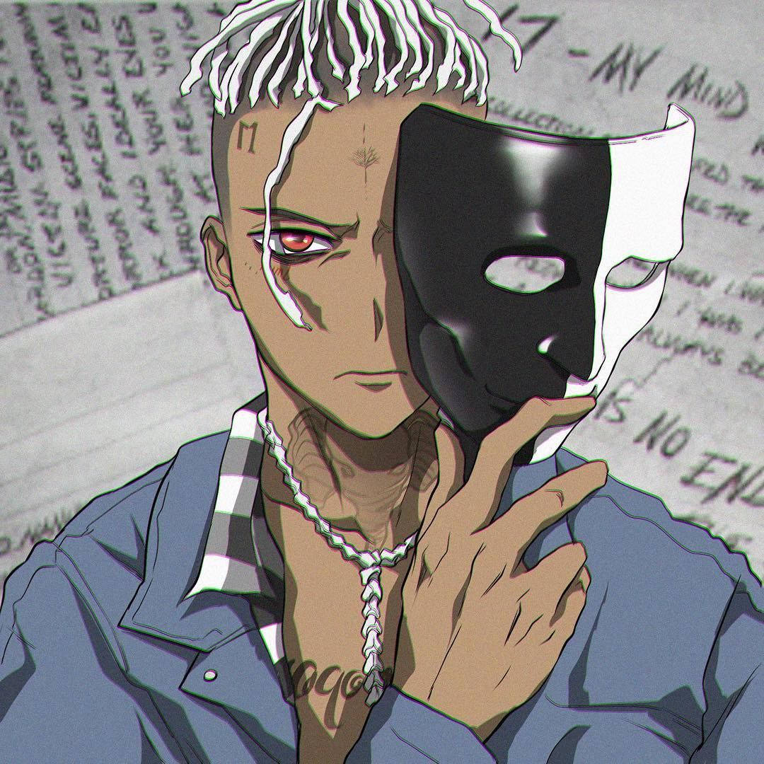 Maskara ni Xxxtentacion na Anime Itim at Puti Wallpaper
