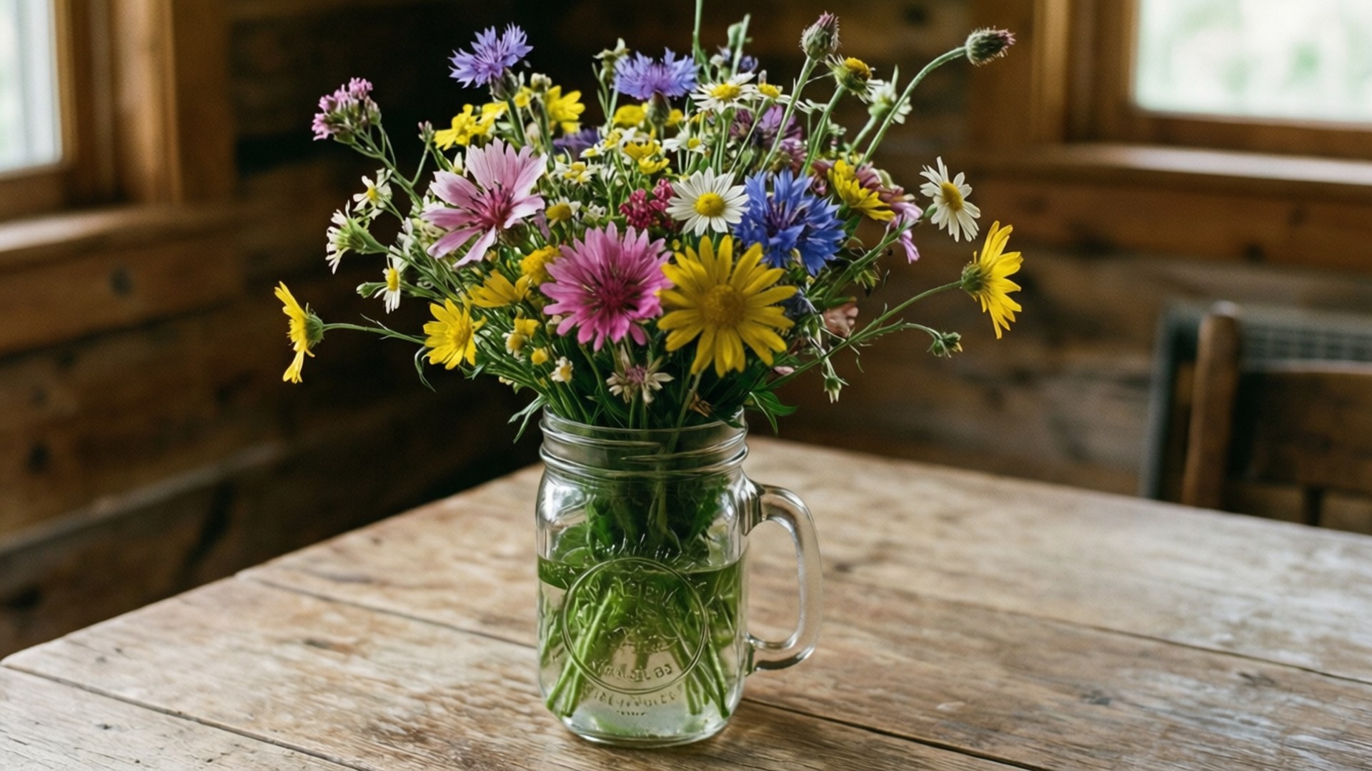Mason Jar na may mga Wildflower Wallpaper