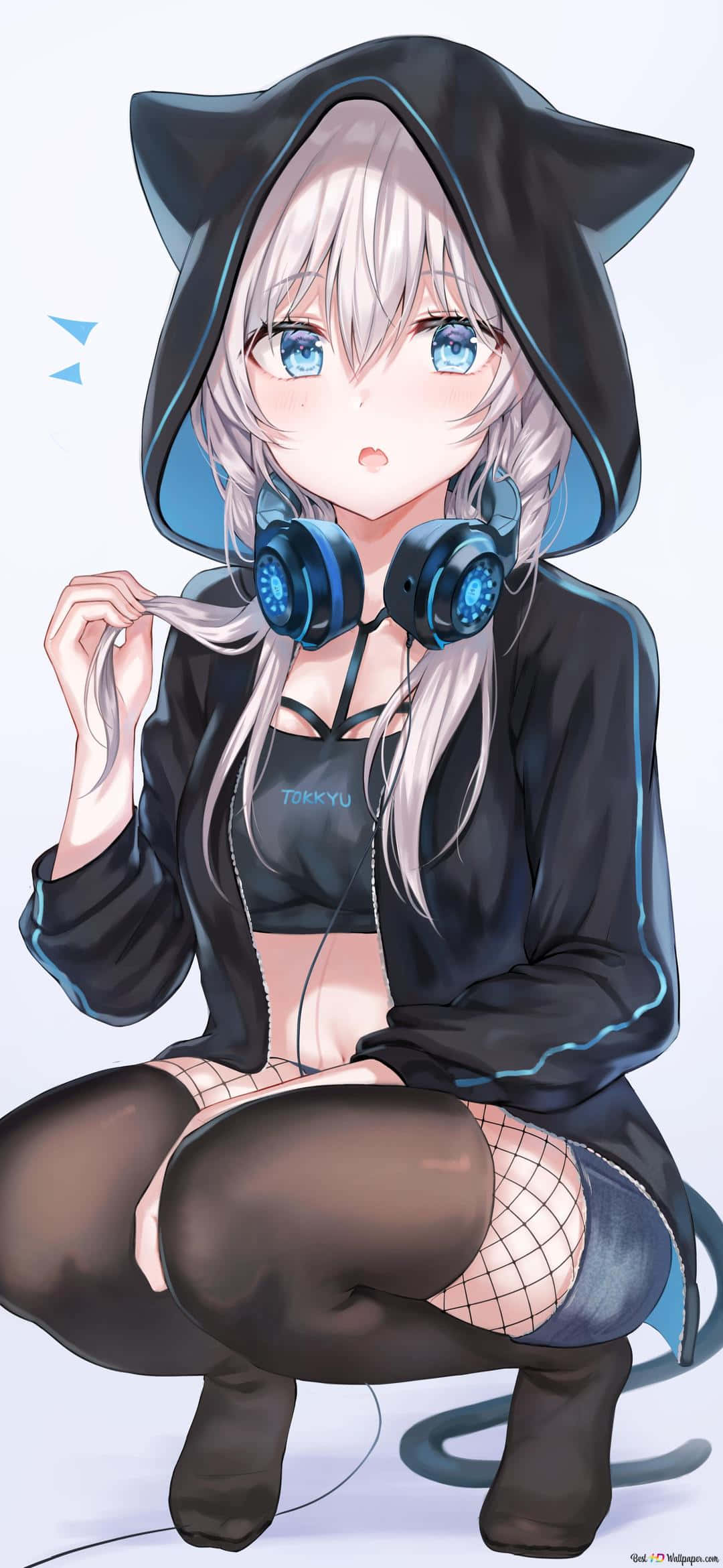 Matamis na Anime na Cute Girl Headphone Wallpaper