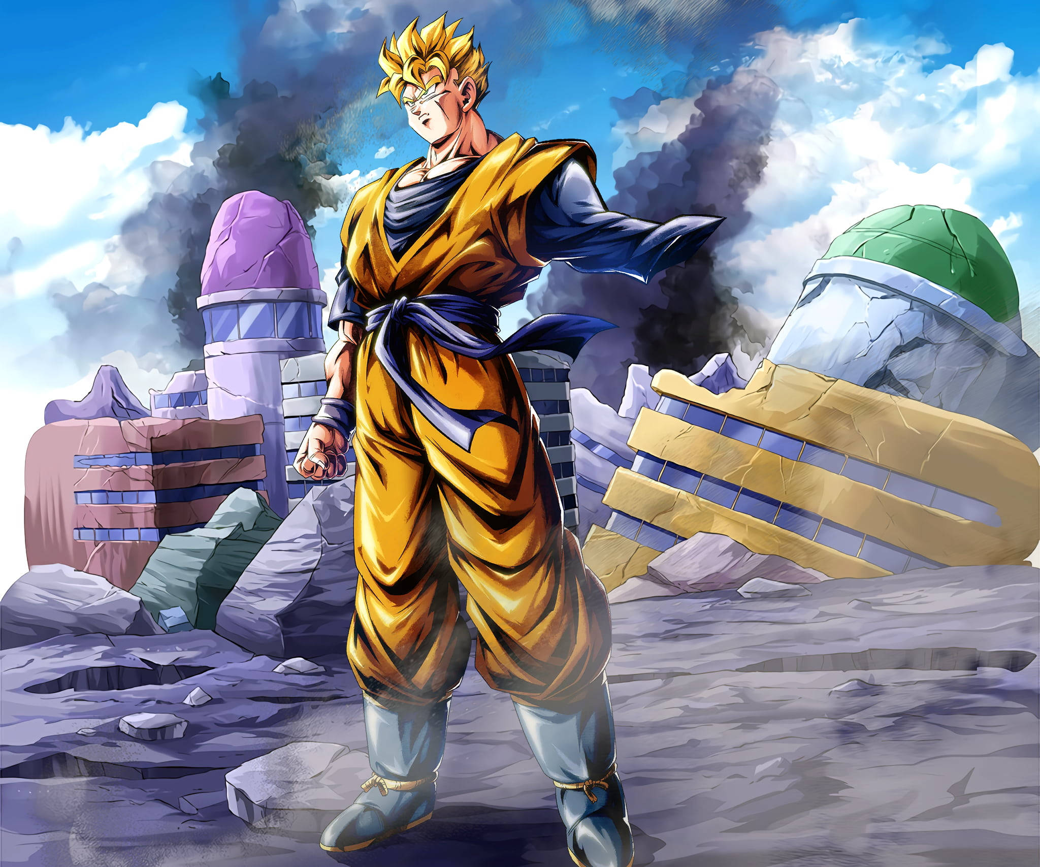 Matandang Gohan Super Saiyan 2 sa Gitna ng Guho Wallpaper