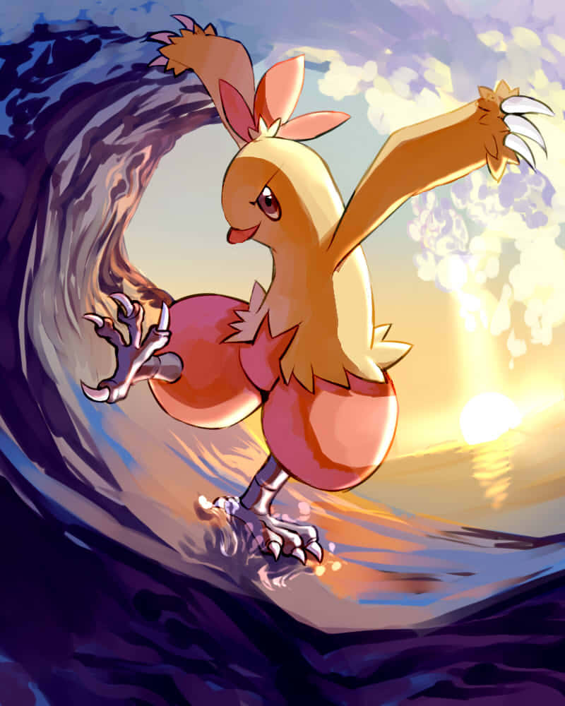 Matapang na Combusken na Sumasakay sa mga Alon Wallpaper