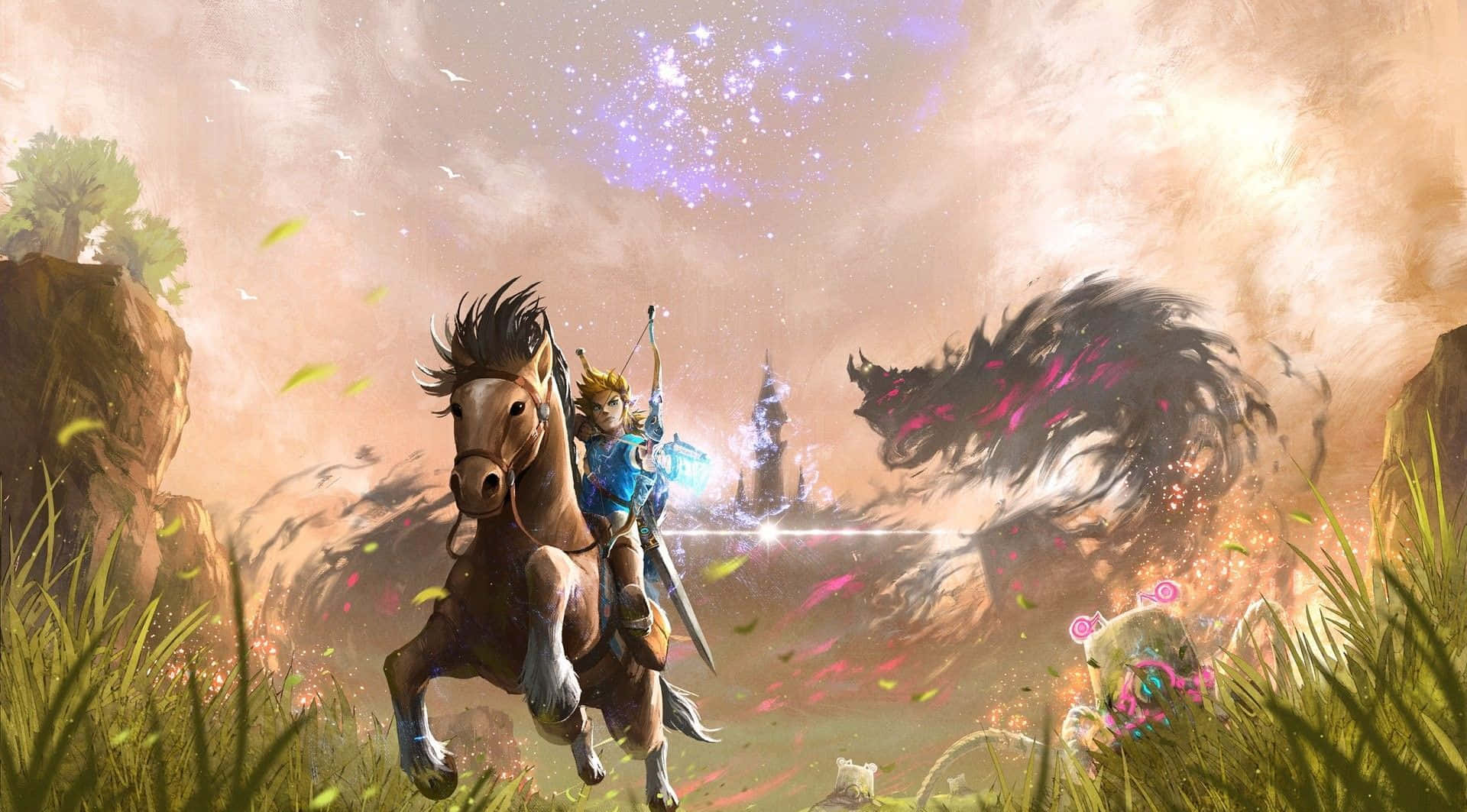 Matapang na Manlalakbay na si Link Haharap sa mga Halimaw na Halimaw Wallpaper