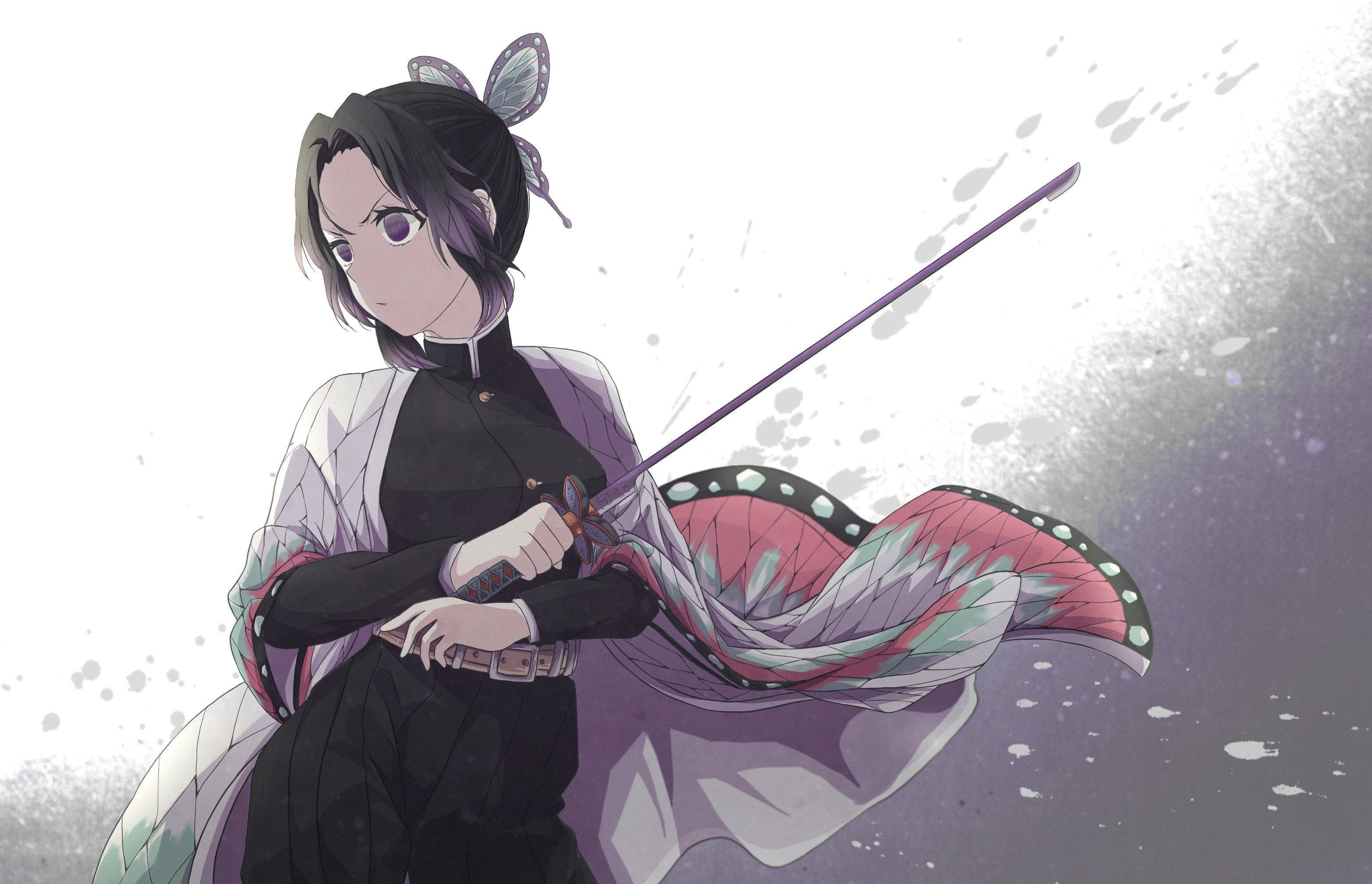 Matapang na winawasiwas ni Shinobu mula sa Demon Slayer ang kanyang espada Wallpaper