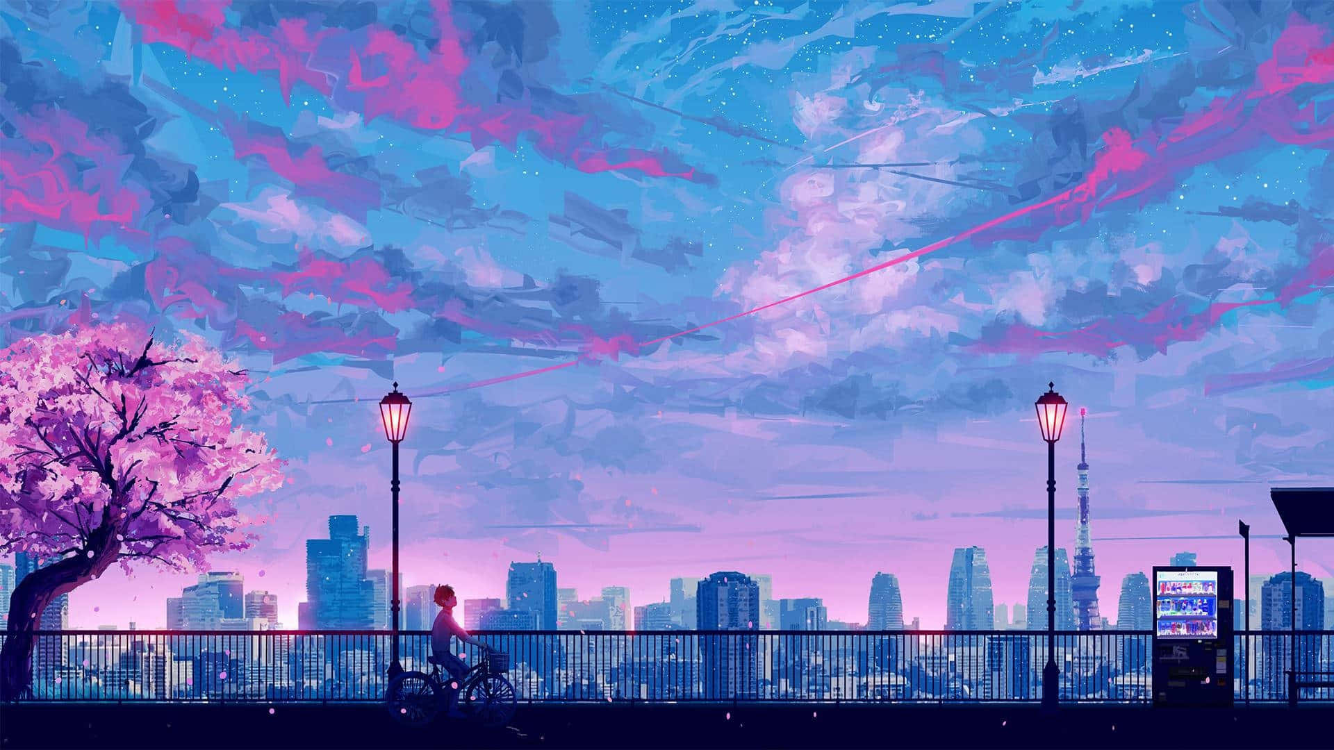 Mawala sa mga surreal na kulay ng Purple Anime. Wallpaper