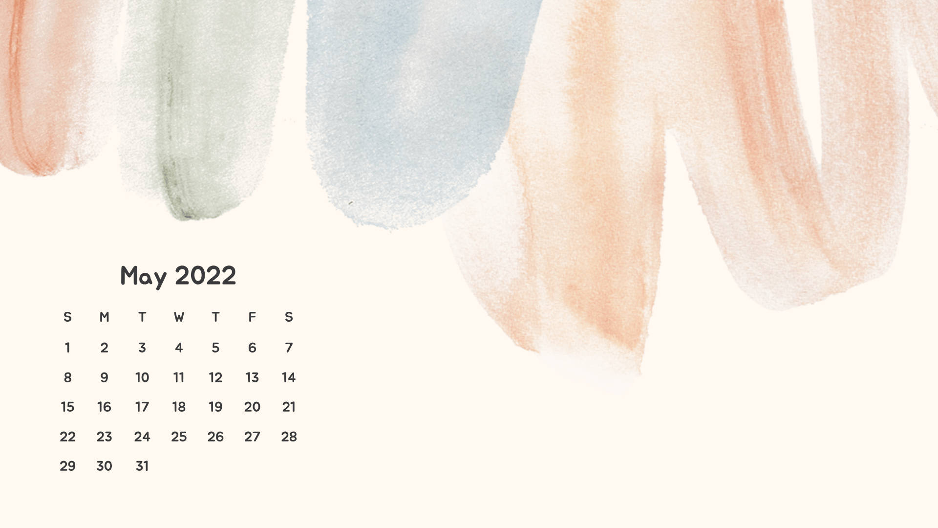 May 2022 Calendar na Makulay na Pastel Strokes Wallpaper