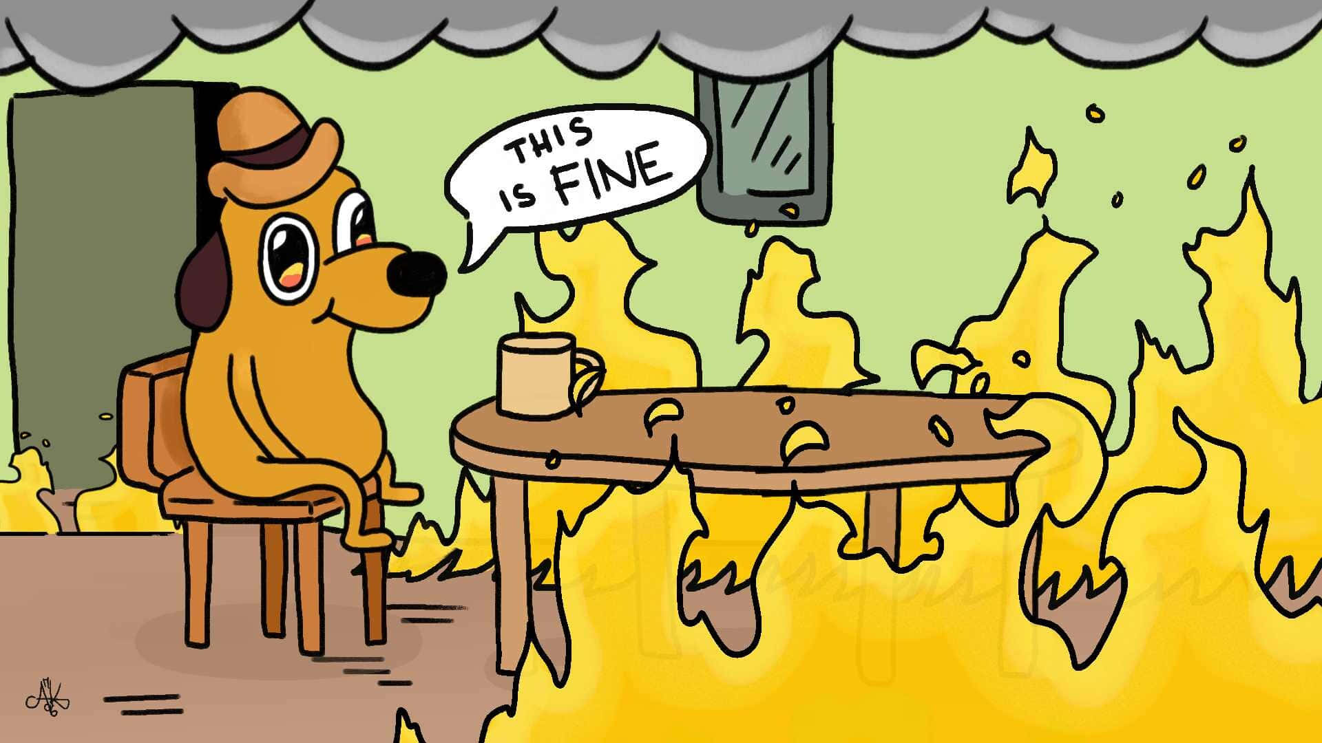 Meme na 'This Is Fine' na may Nasusunog na Kusina Wallpaper