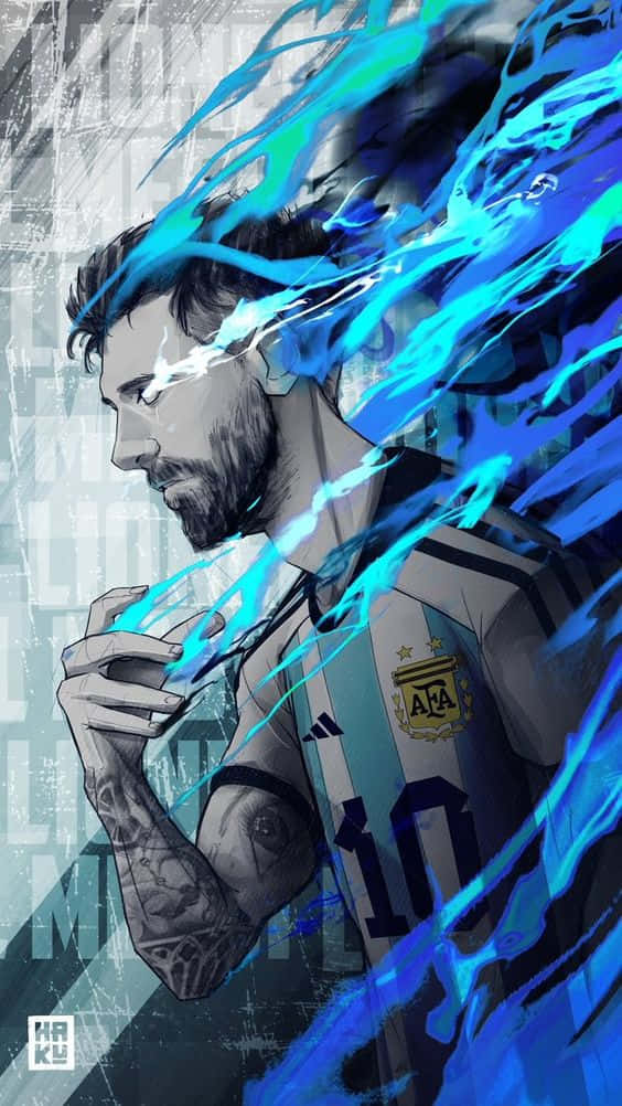 Messi iPhone Fanart na Nagliliyab na Asul Wallpaper