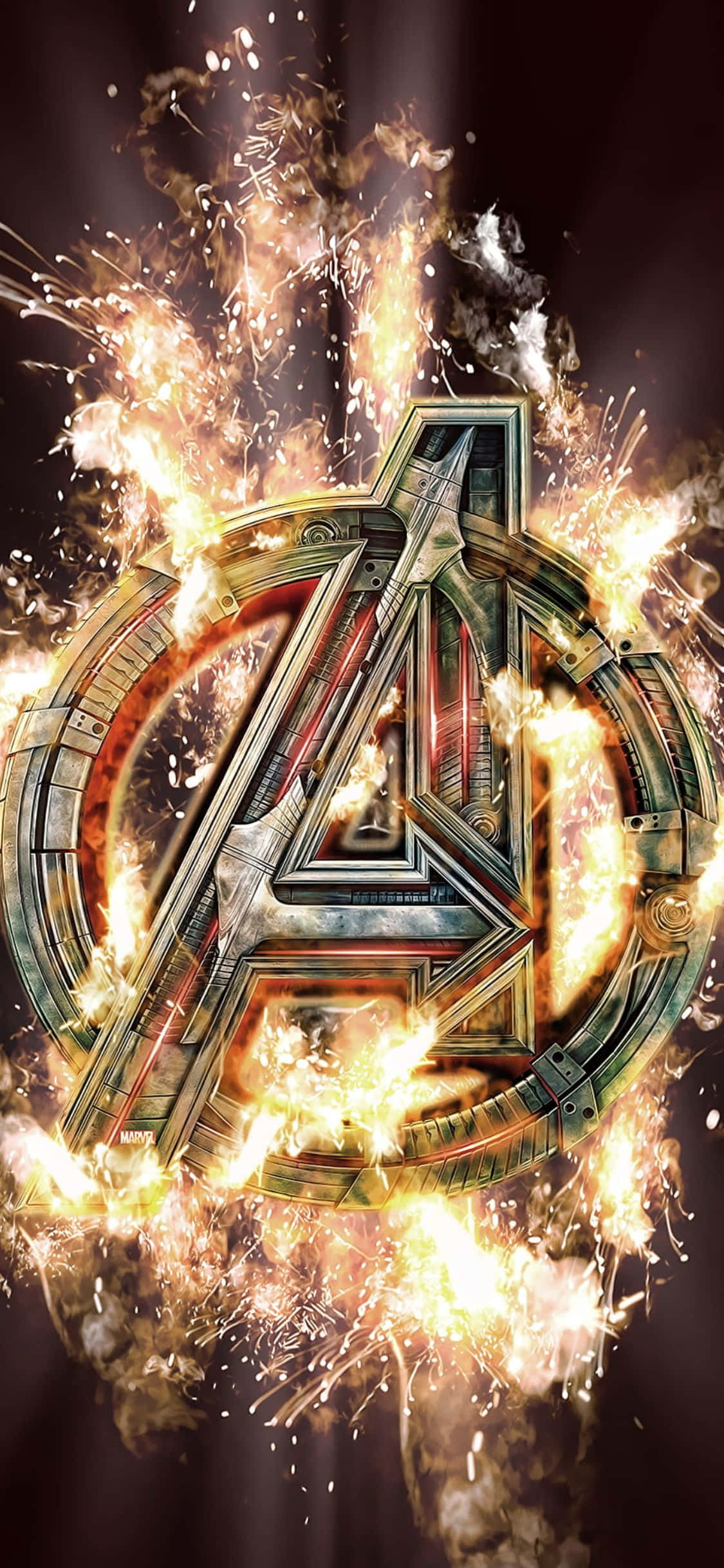 Metallic Logo Design iPhone XS Avengers Background Wallpaper