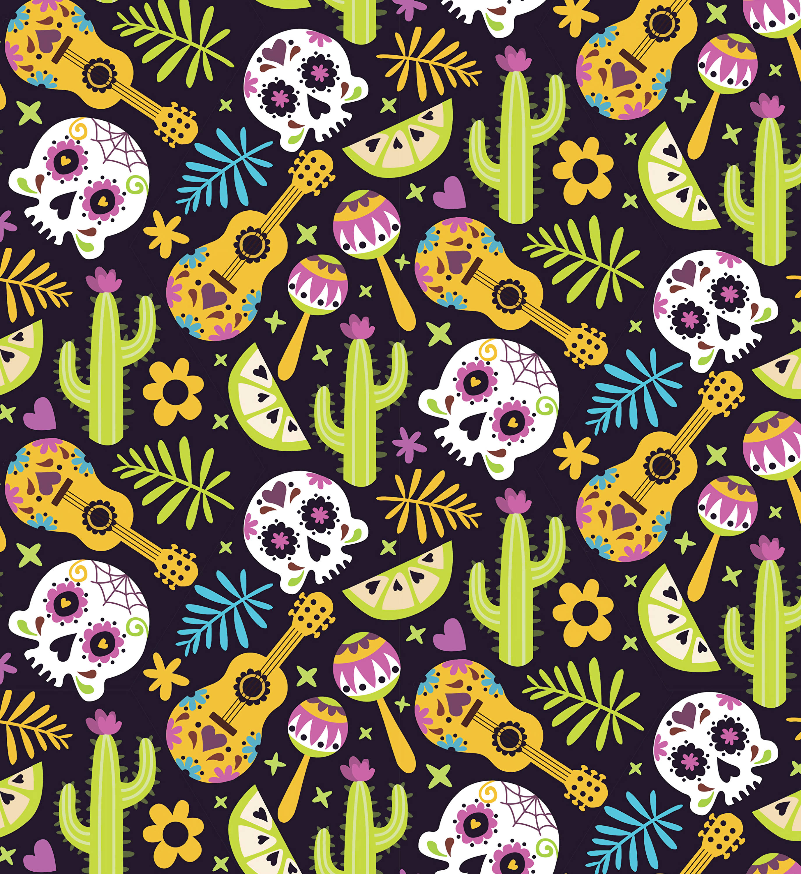 Mexico Bungo-Cacti-Gitara Mga Pattern Wallpaper