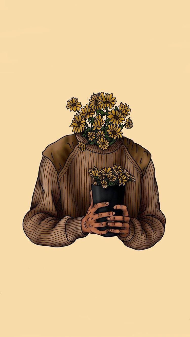 Mga Aesthetic Sketch ng Dilaw na Bulaklak na Ulo Wallpaper