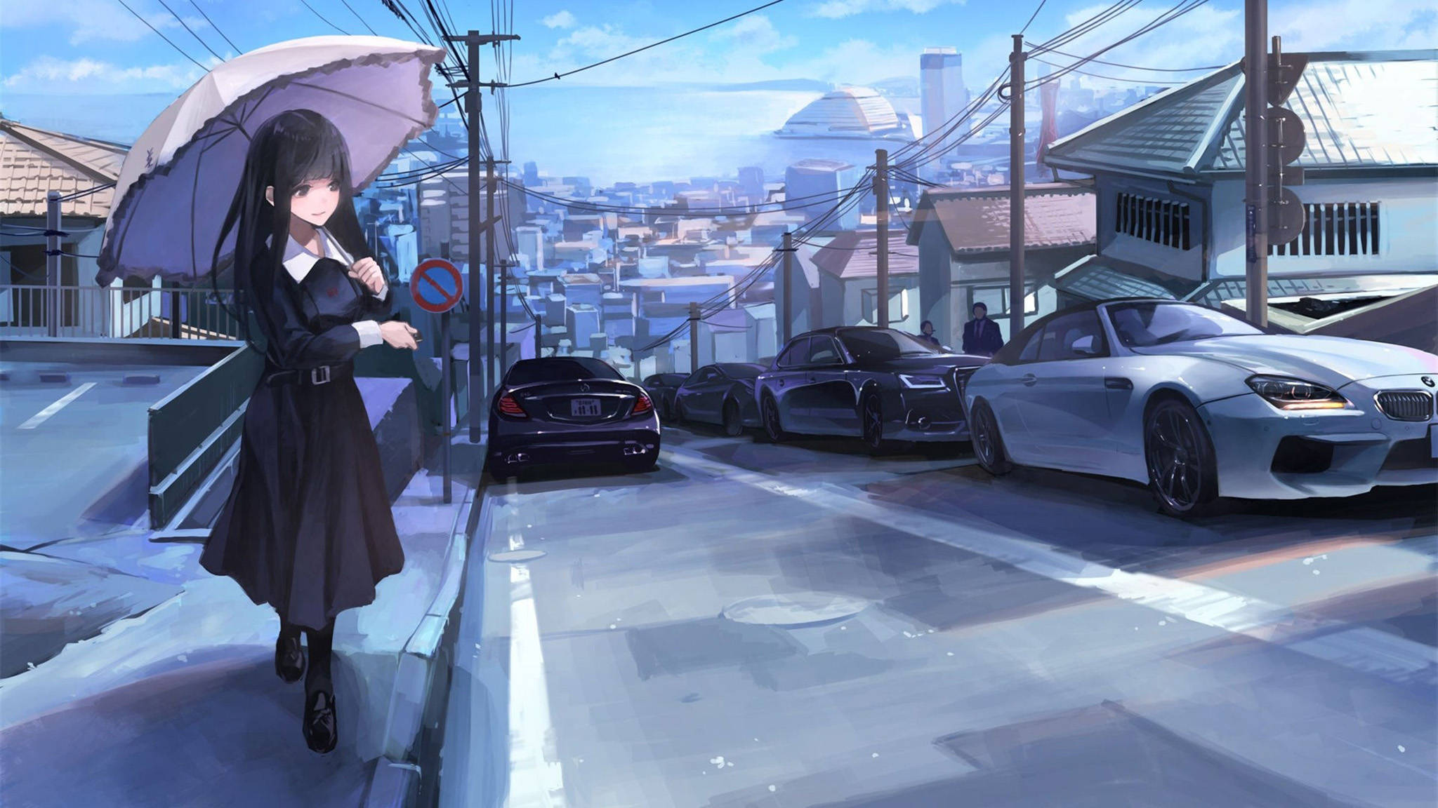 Mga Anime Cars na Naglalayag sa Gabing Kalye Wallpaper