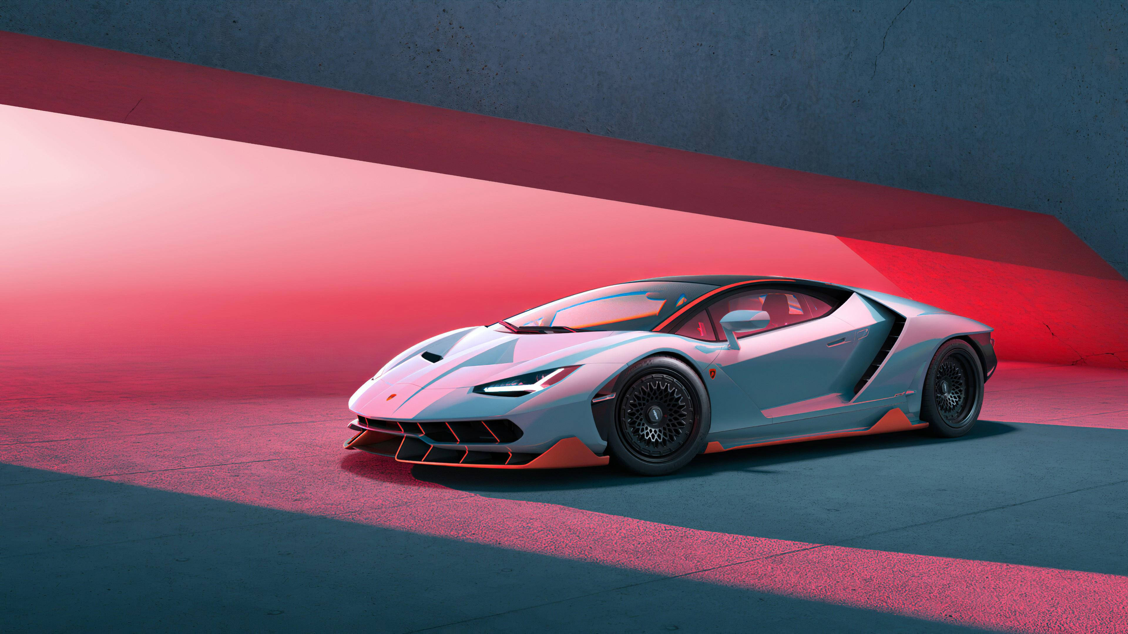 Mga Astig na Kotse: Lamborghini sa Ilalim ng Pulang Ilaw Wallpaper