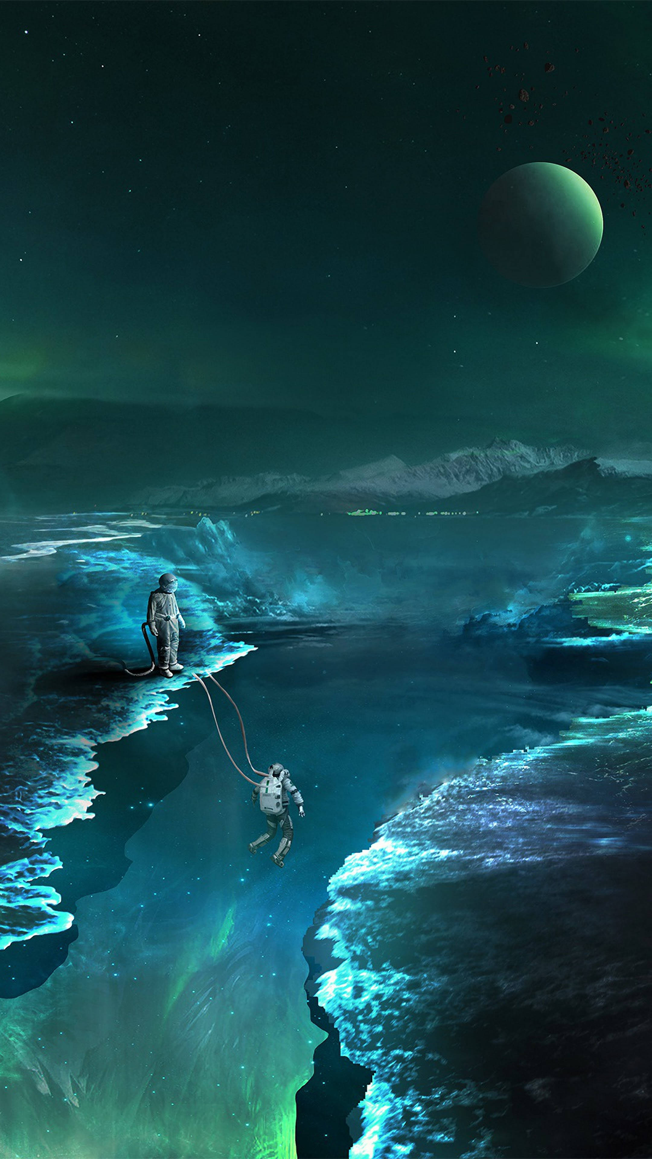 Mga Astronaut na Naggalugad sa Fantasya na Kalawakan 4K Phone Wallpaper