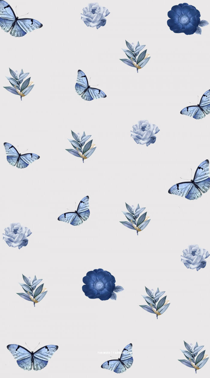 Mga Asul na Paru-paro at Bulaklak para sa Telepono Wallpaper