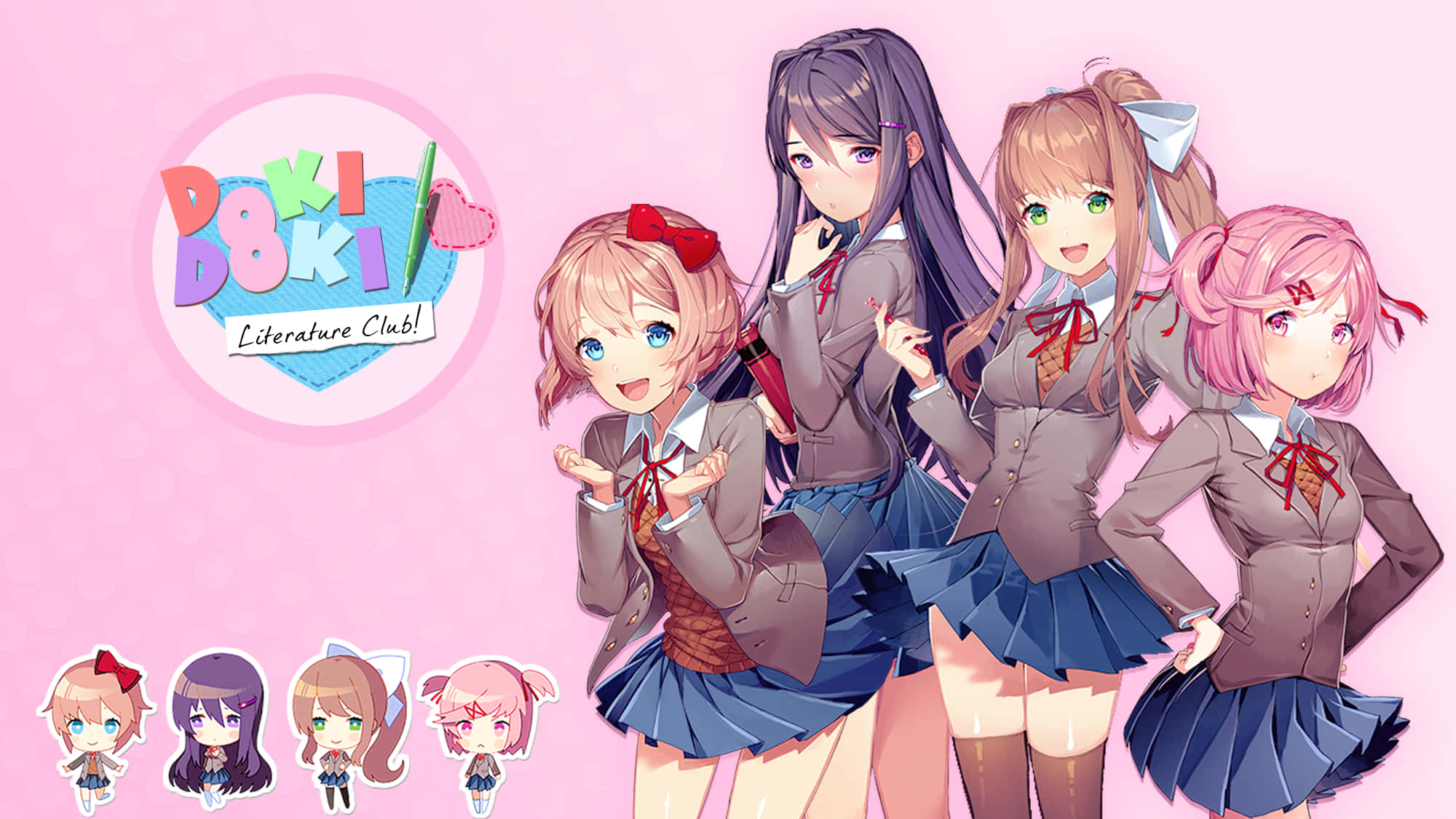 Mga Babaeng Ddlc na May Logo sa Puting Background Wallpaper