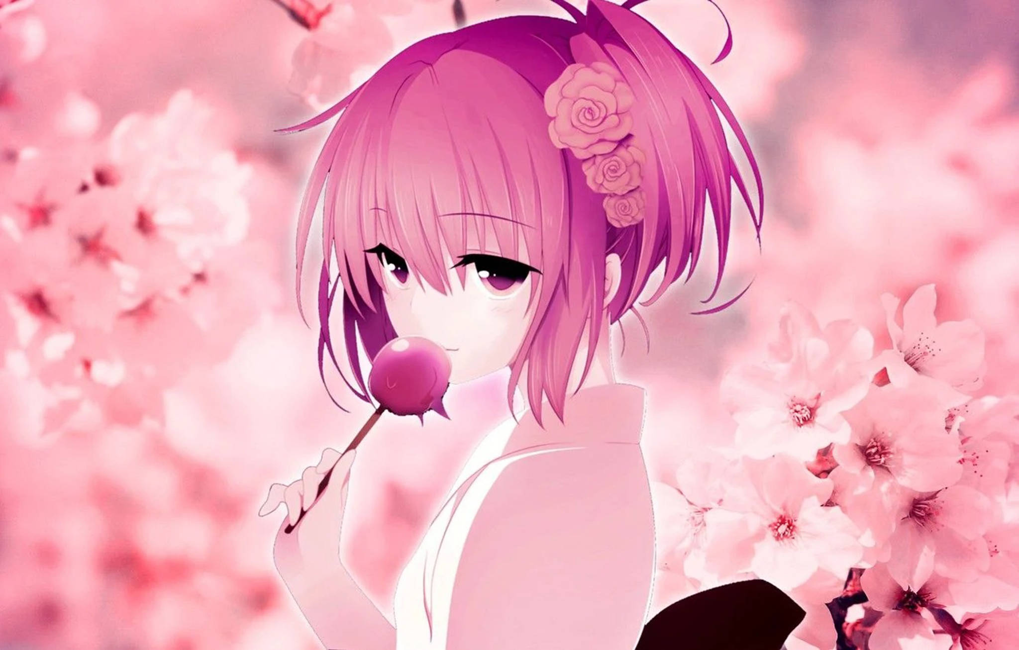 "Mga Banayad na Kulay ng Ligaya: Pagtuklas sa Kaakit-akit na Daigdig ng Pink Anime Aesthetics kasama si Momo Belia" Wallpaper