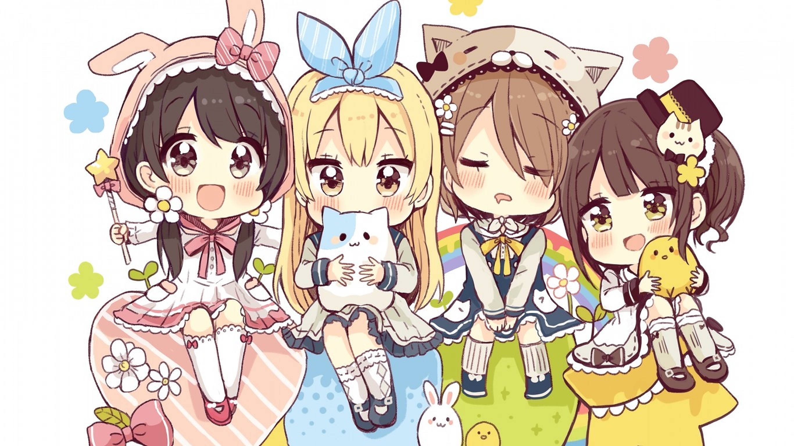 Mga Batang Anime na Makukulay ang mga Damit Wallpaper